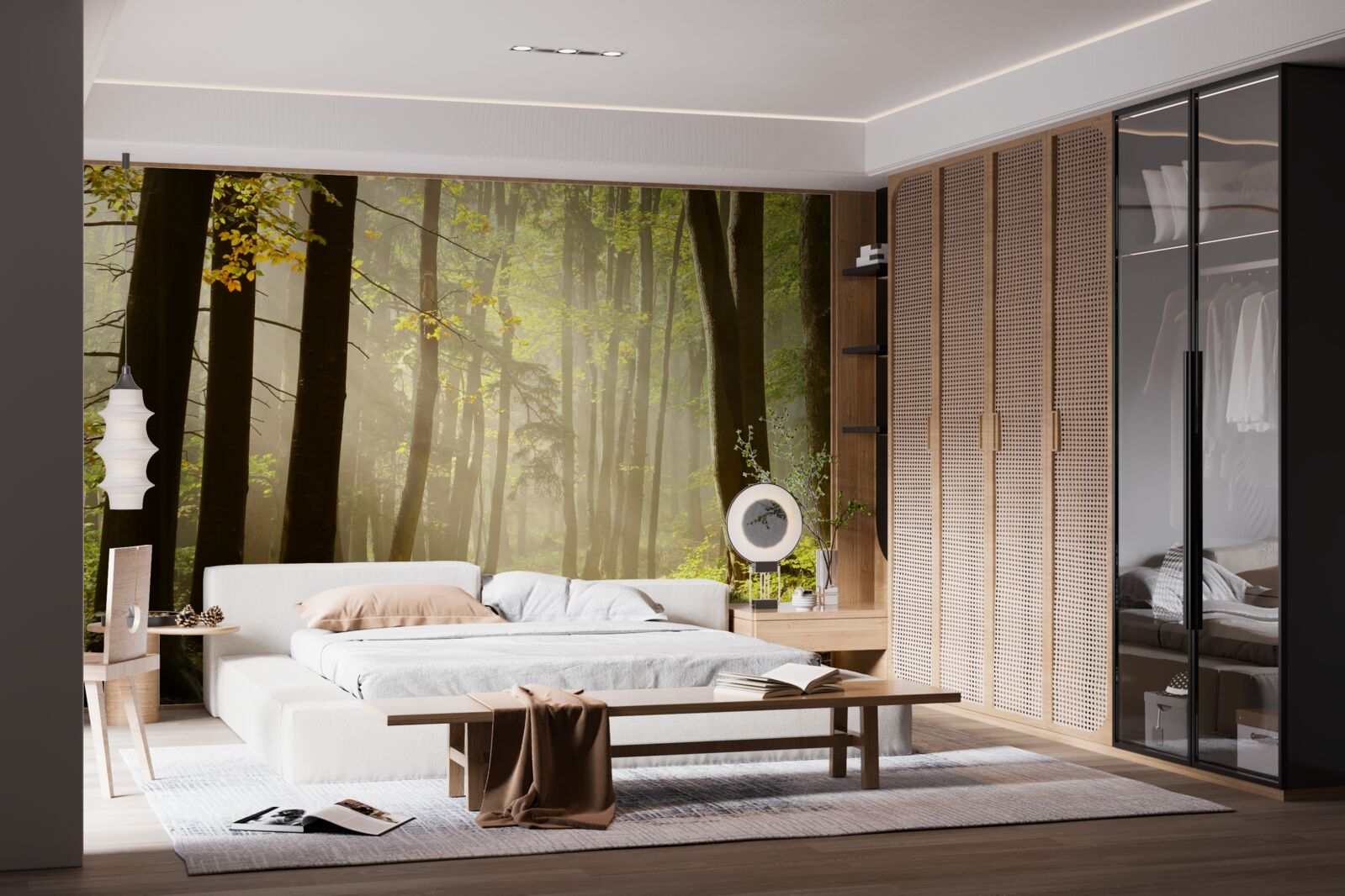 Fototapeta lúče ranného slnka prenikajú do hmly na púšti