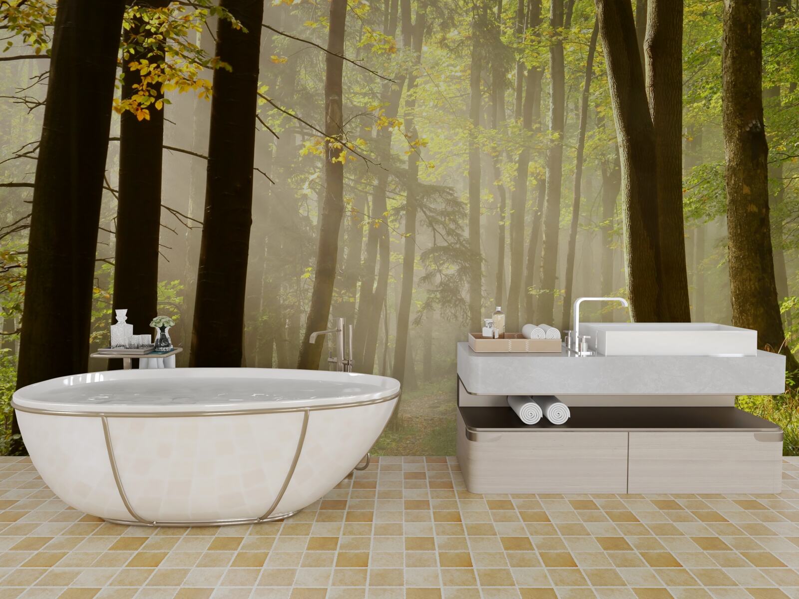 Fototapeta lúče ranného slnka prenikajú do hmly na púšti