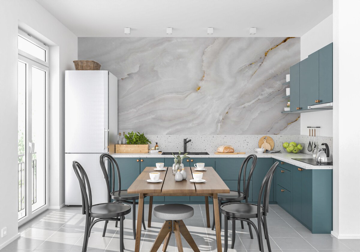 Fototapeta svetelné vlny na snehobielom mramore