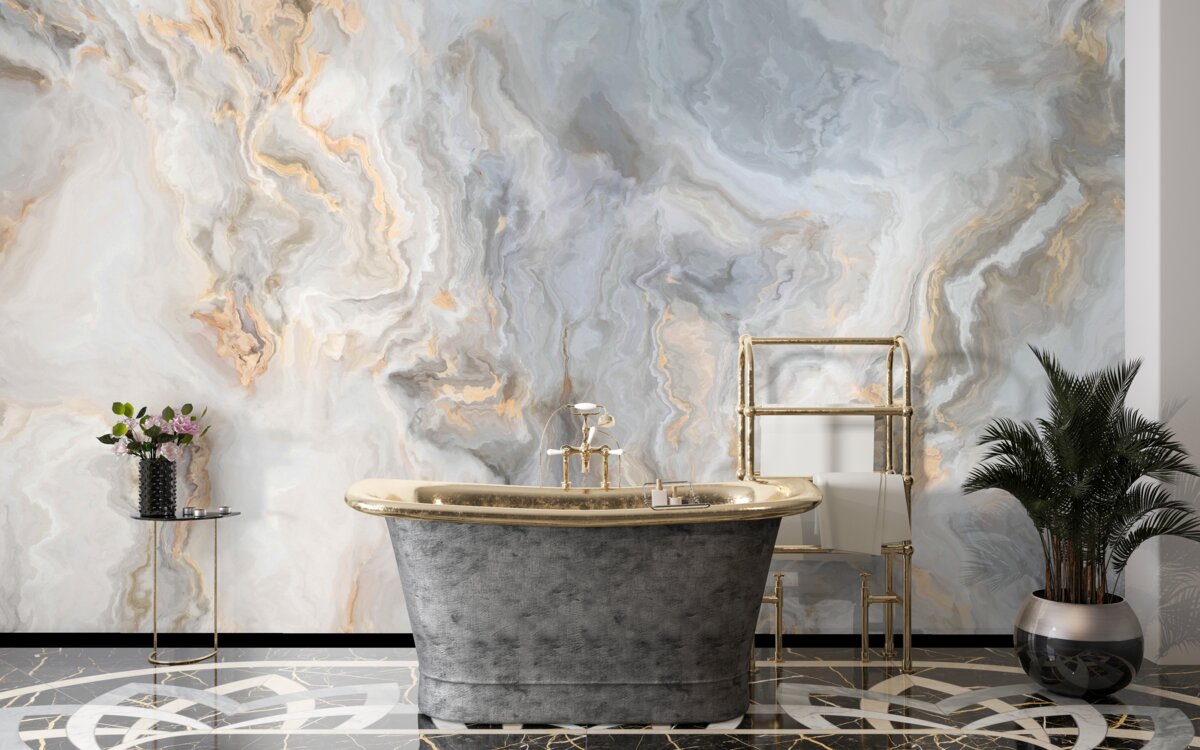 Fototapeta sivý podklad, zdobený zlatými odtieňmi