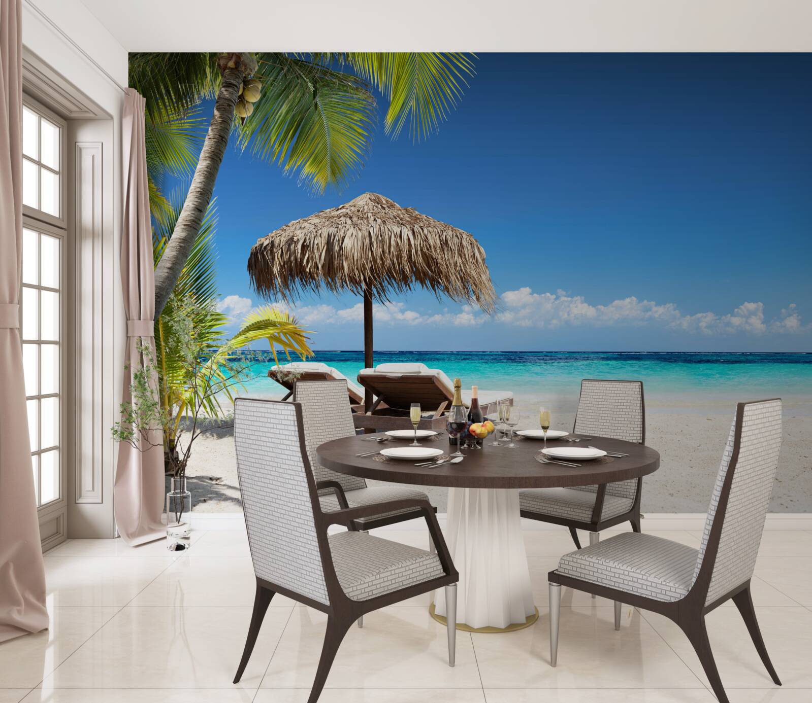 Fototapeta Plážové postele s ležadlami