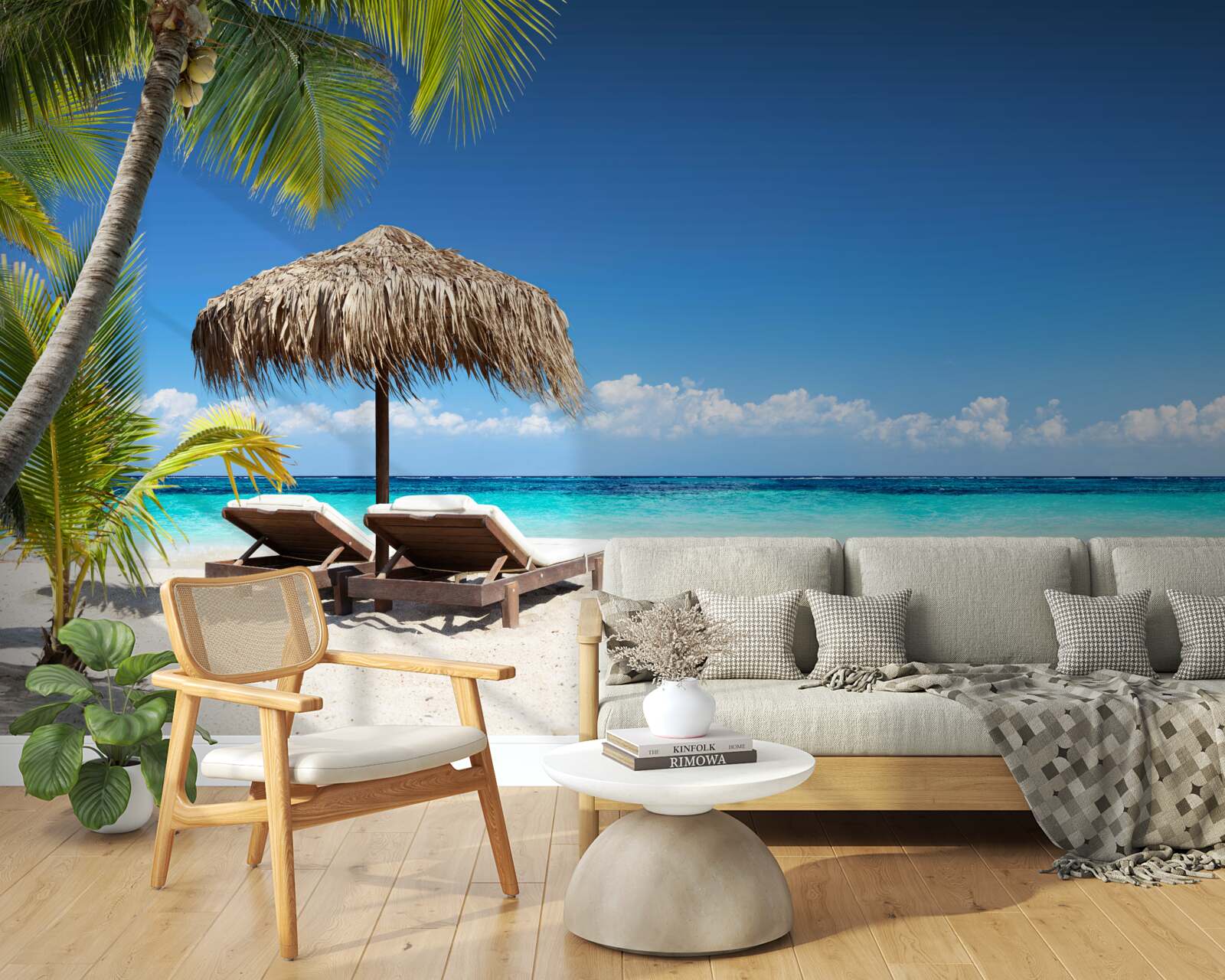 Fototapeta Plážové postele s ležadlami