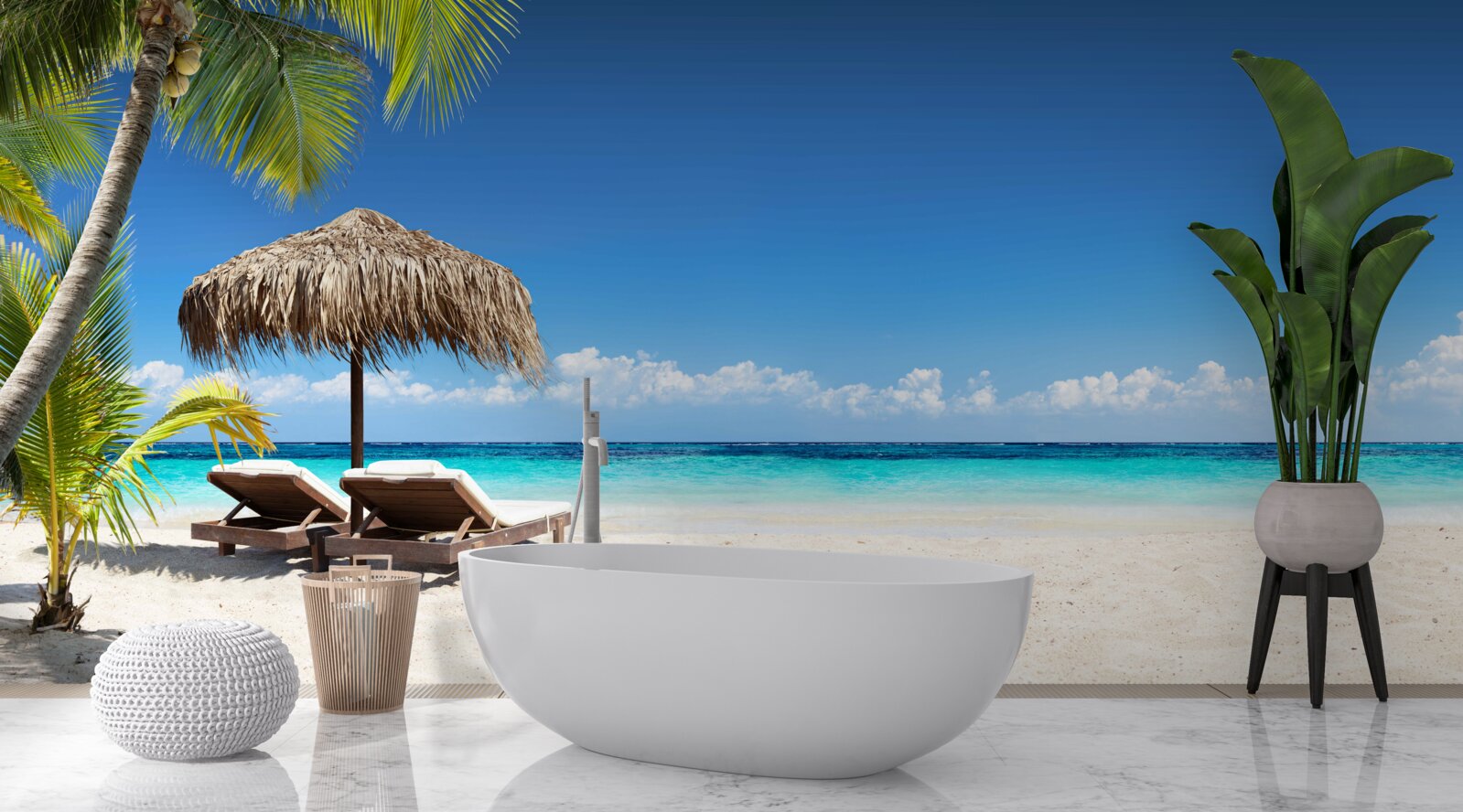 Fototapeta Plážové postele s ležadlami