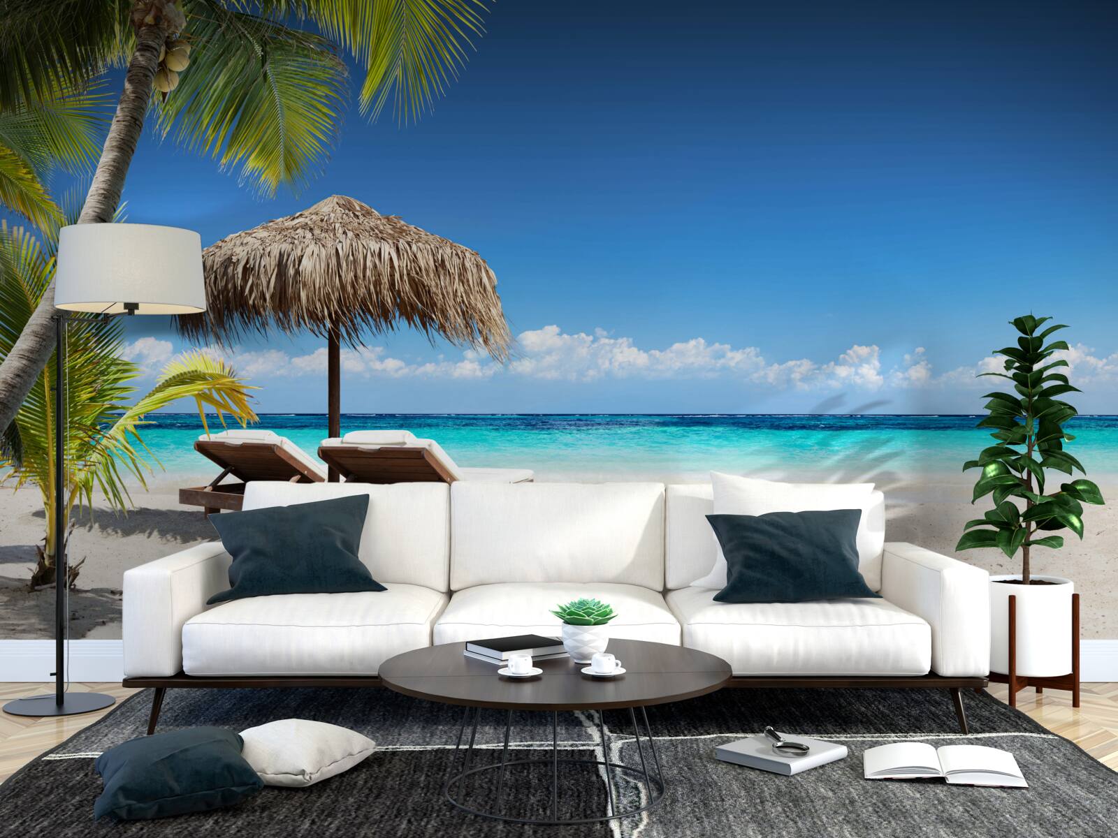 Fototapeta Plážové postele s ležadlami