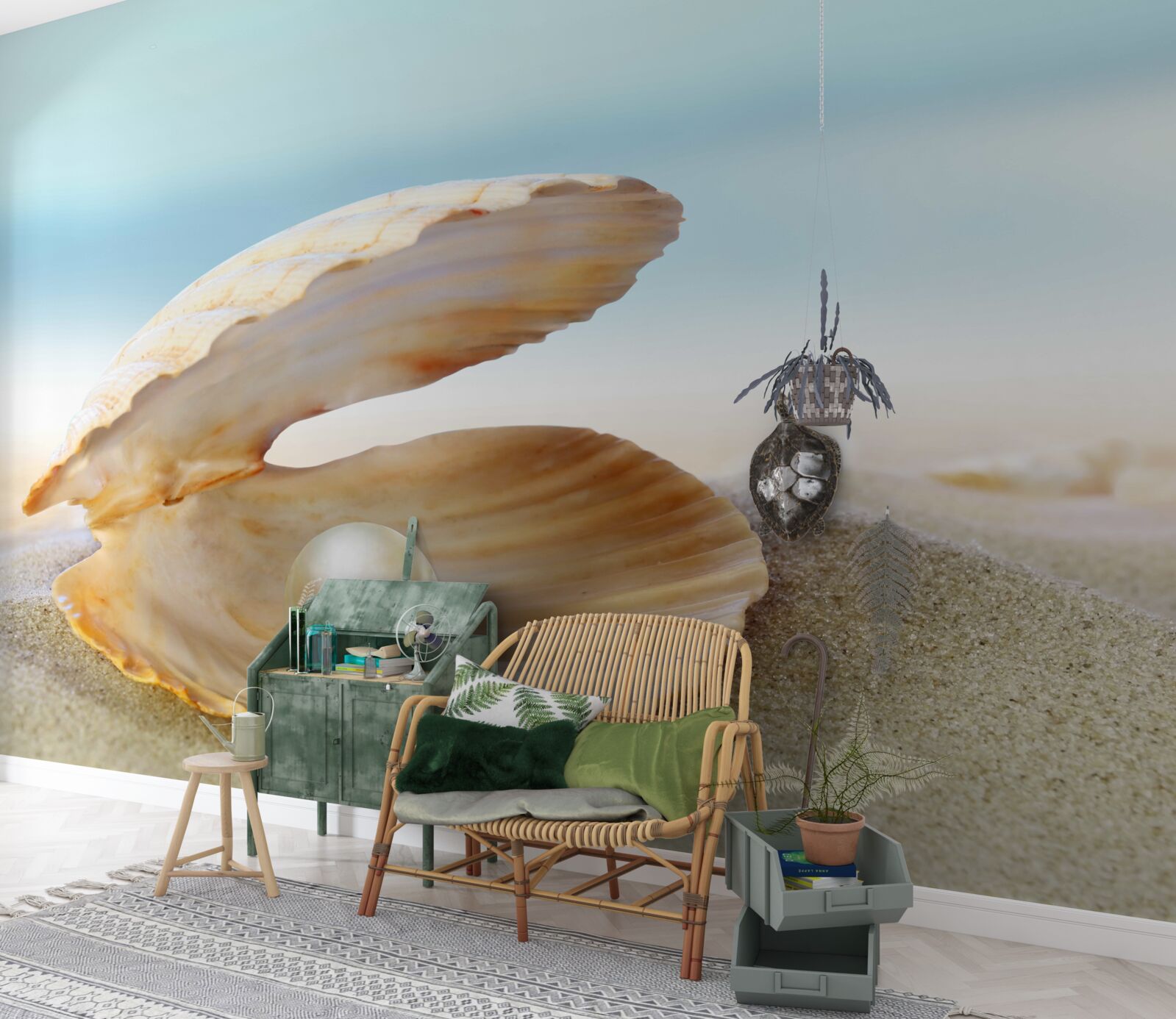 Fototapeta perla v lastúrke na pobreží