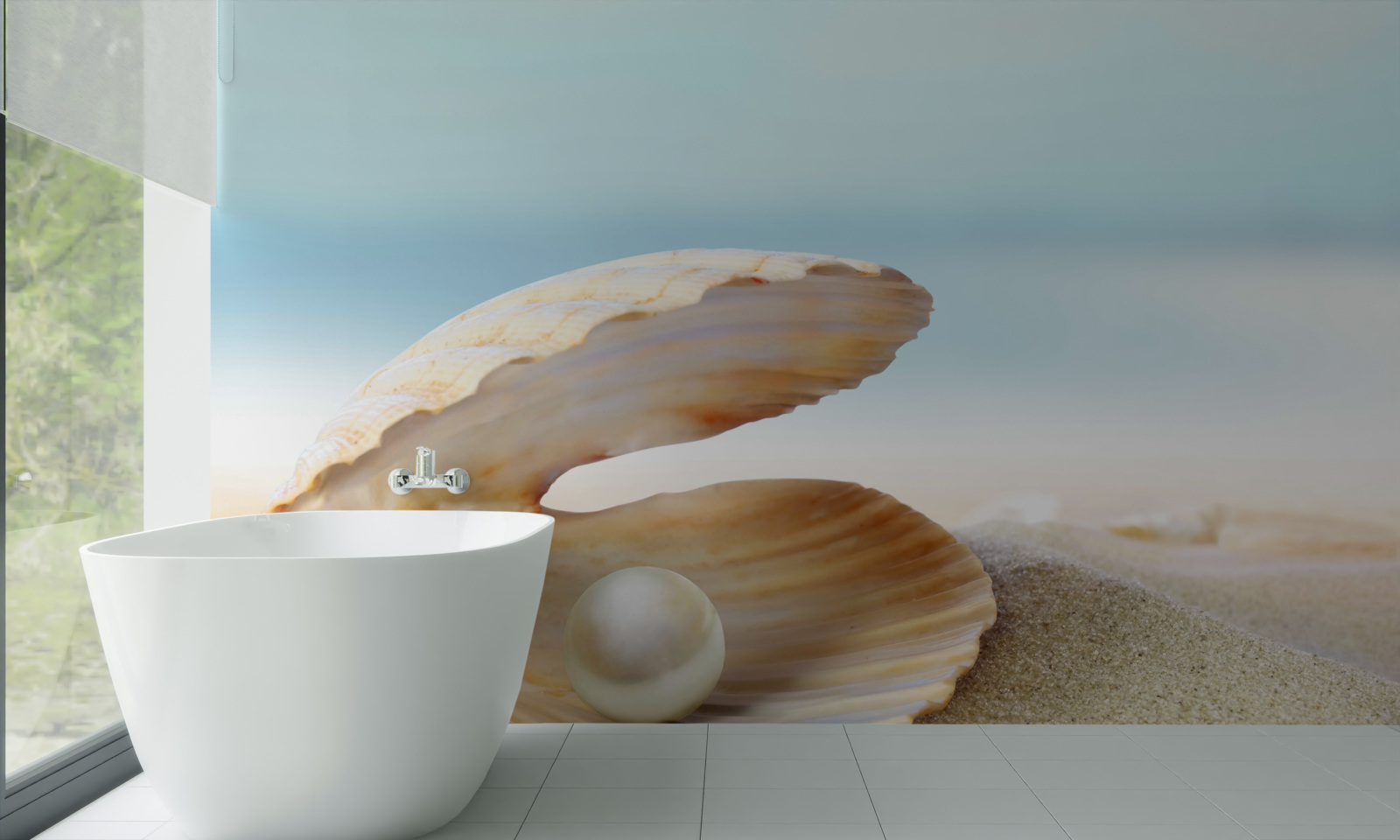 Fototapeta perla v lastúrke na pobreží