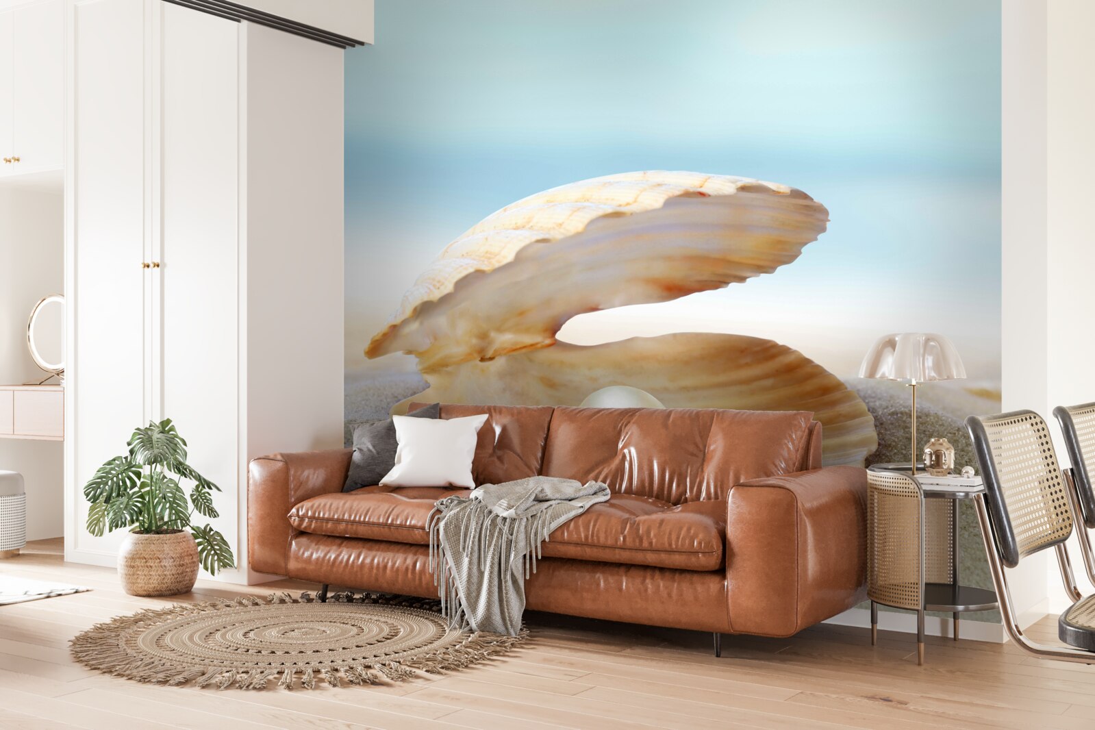 Fototapeta perla v lastúrke na pobreží