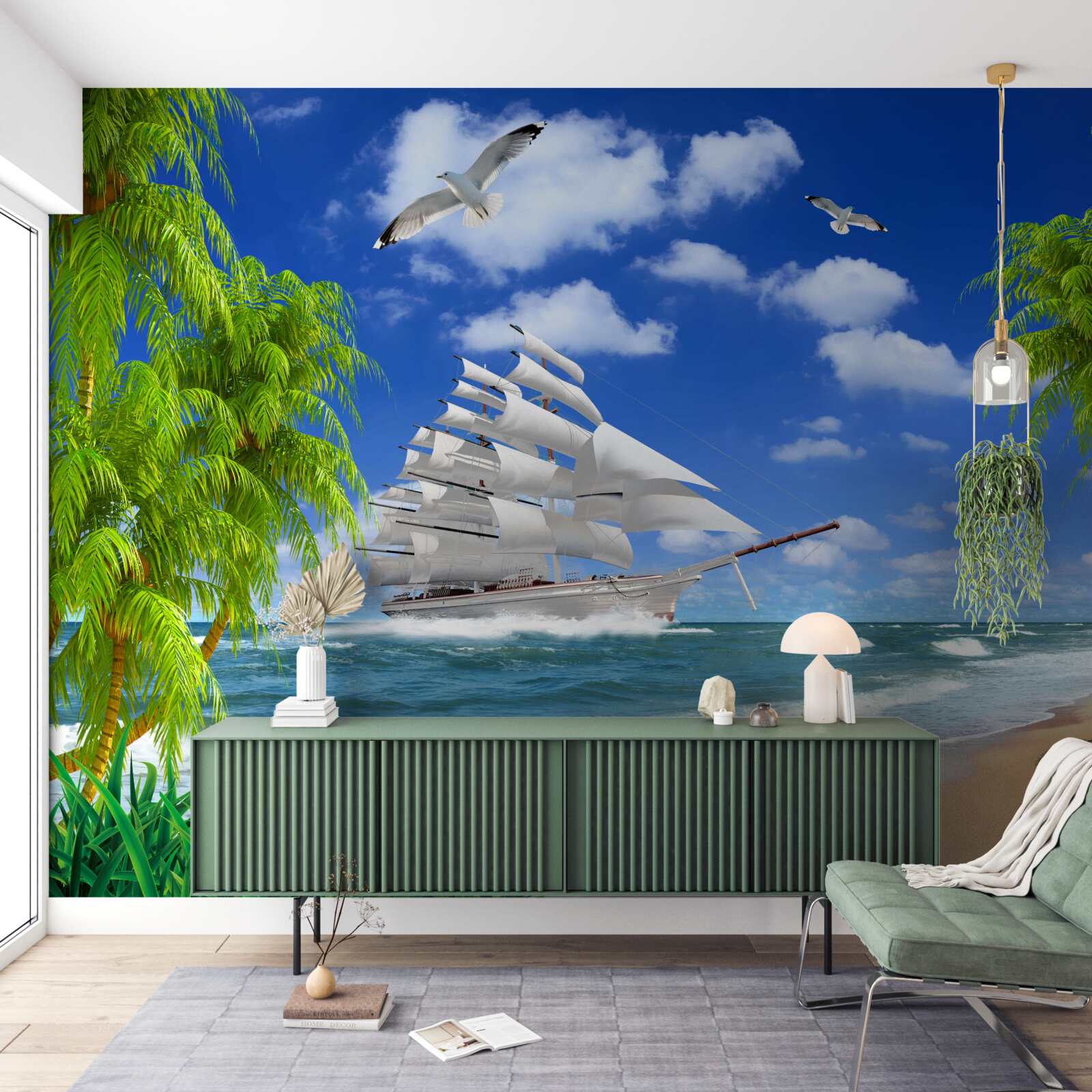 Fototapeta loď a tropické stromy