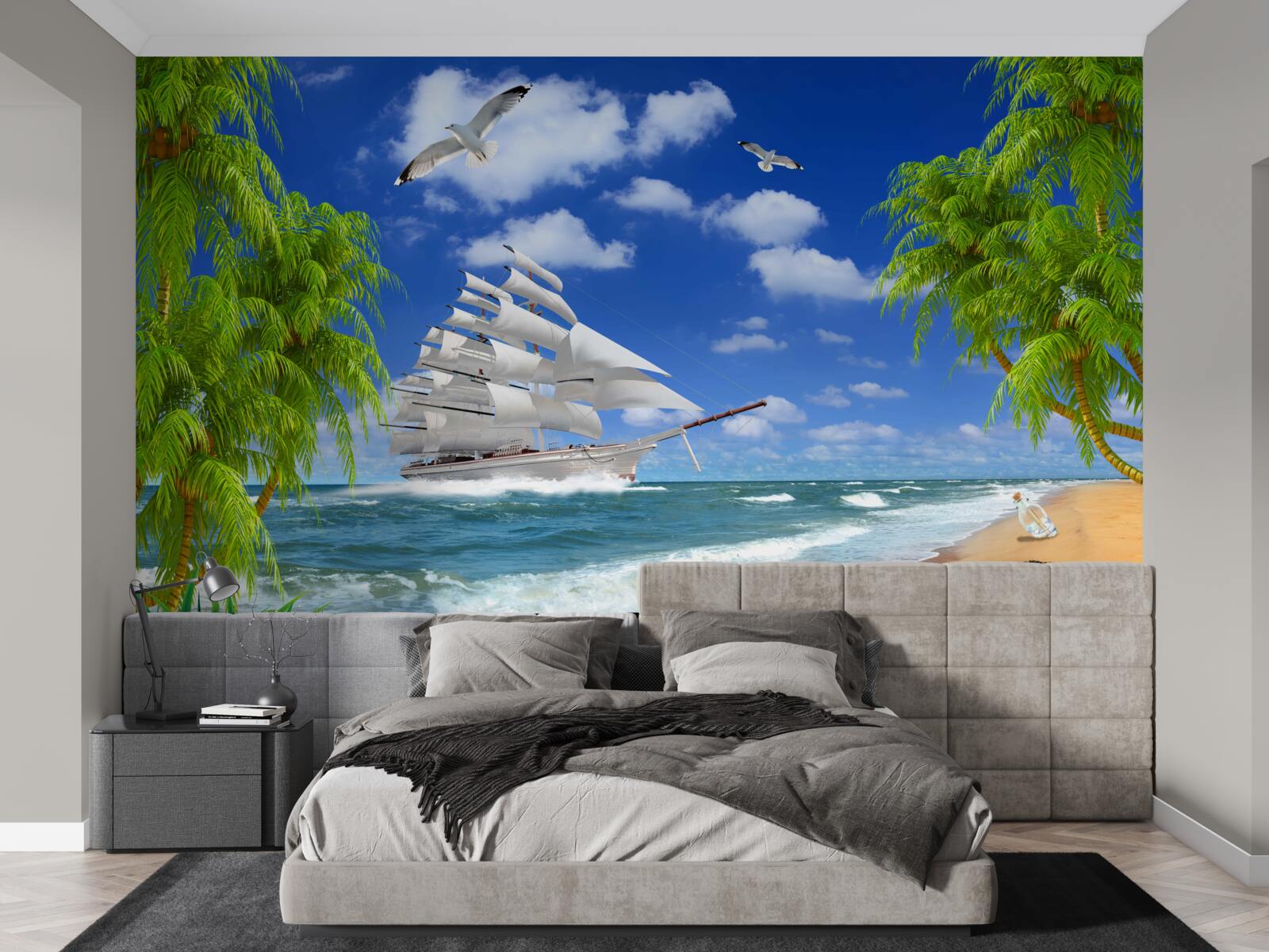 Fototapeta loď a tropické stromy
