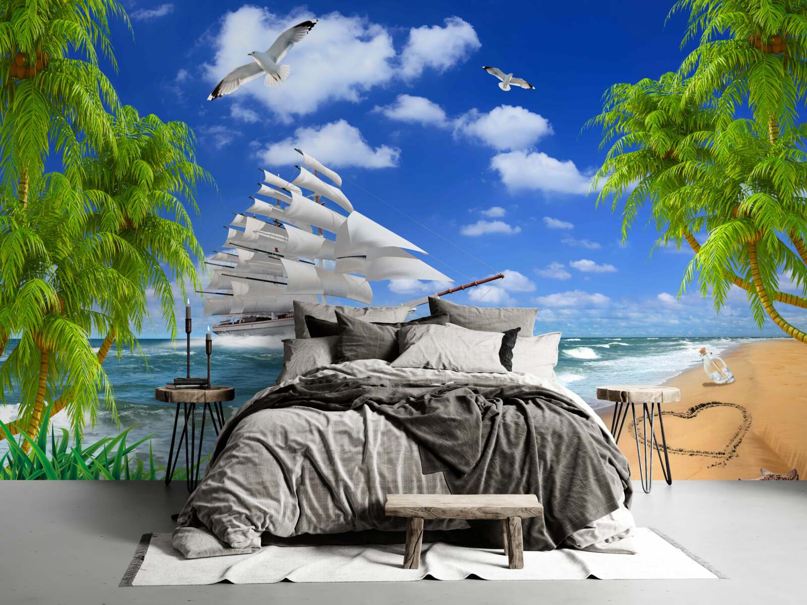 Fototapeta loď a tropické stromy