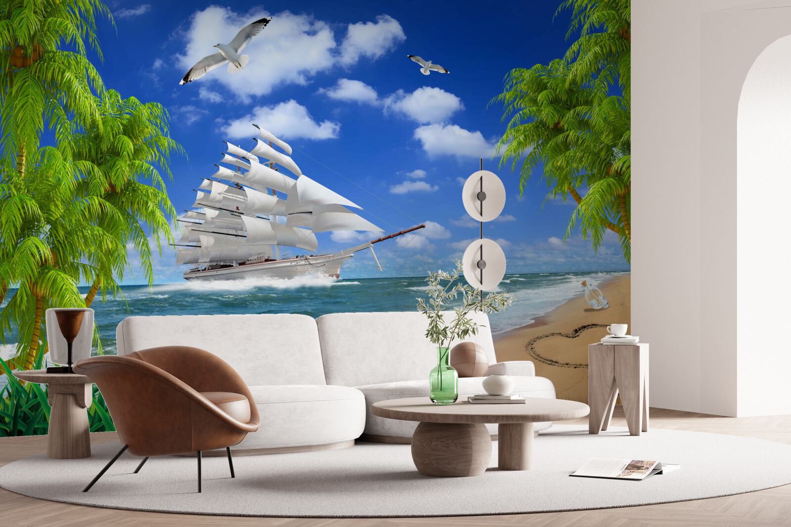 Fototapeta loď a tropické stromy