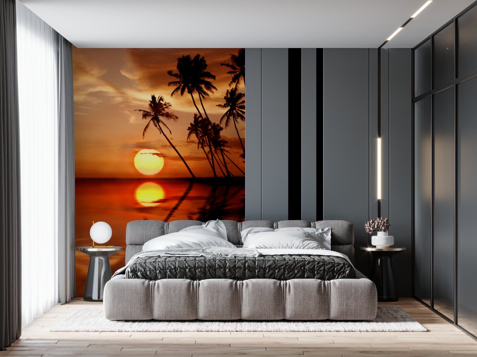 Fototapeta západ slnka na pozadí paliem