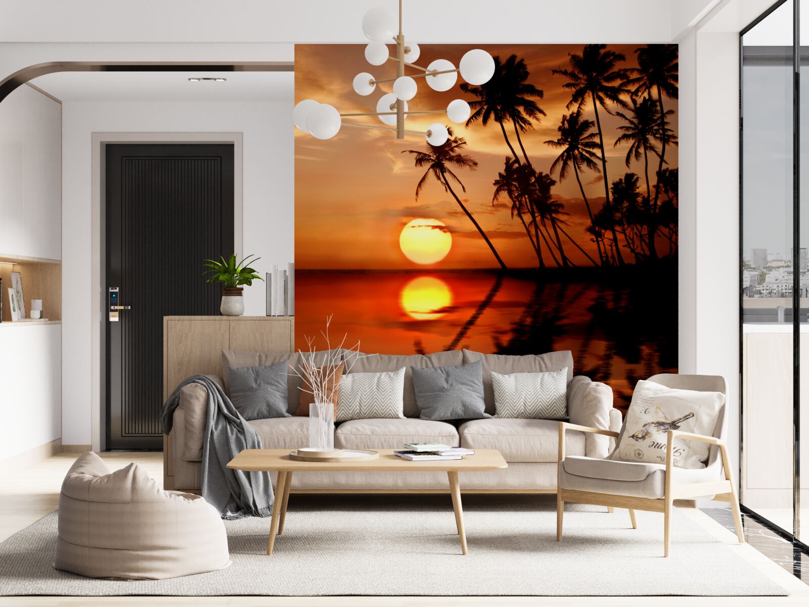 Fototapeta západ slnka na pozadí paliem