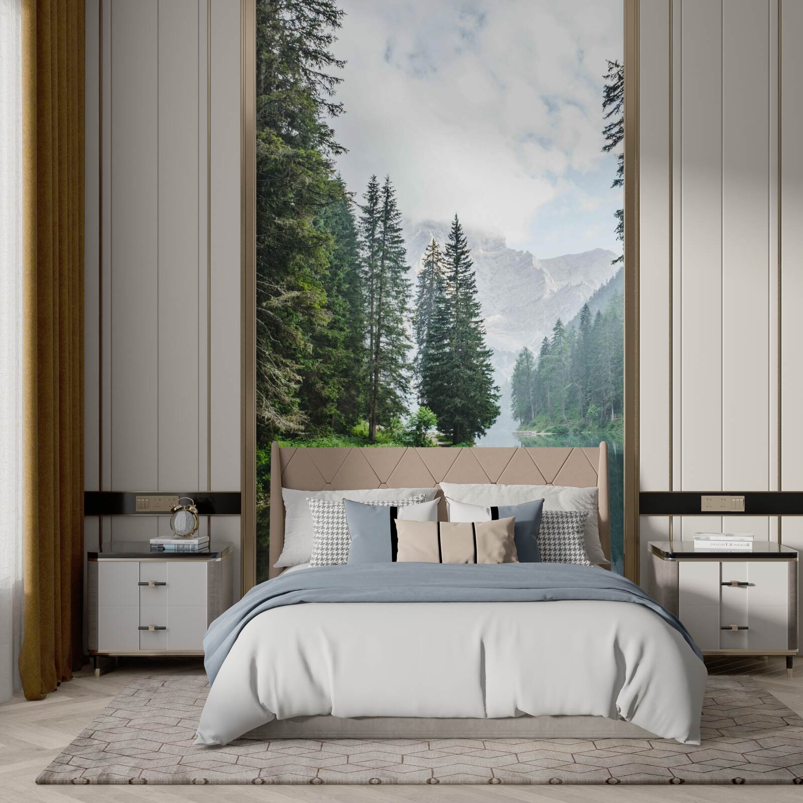 Fototapeta ticho tečie horská rieka zahalená v hmle