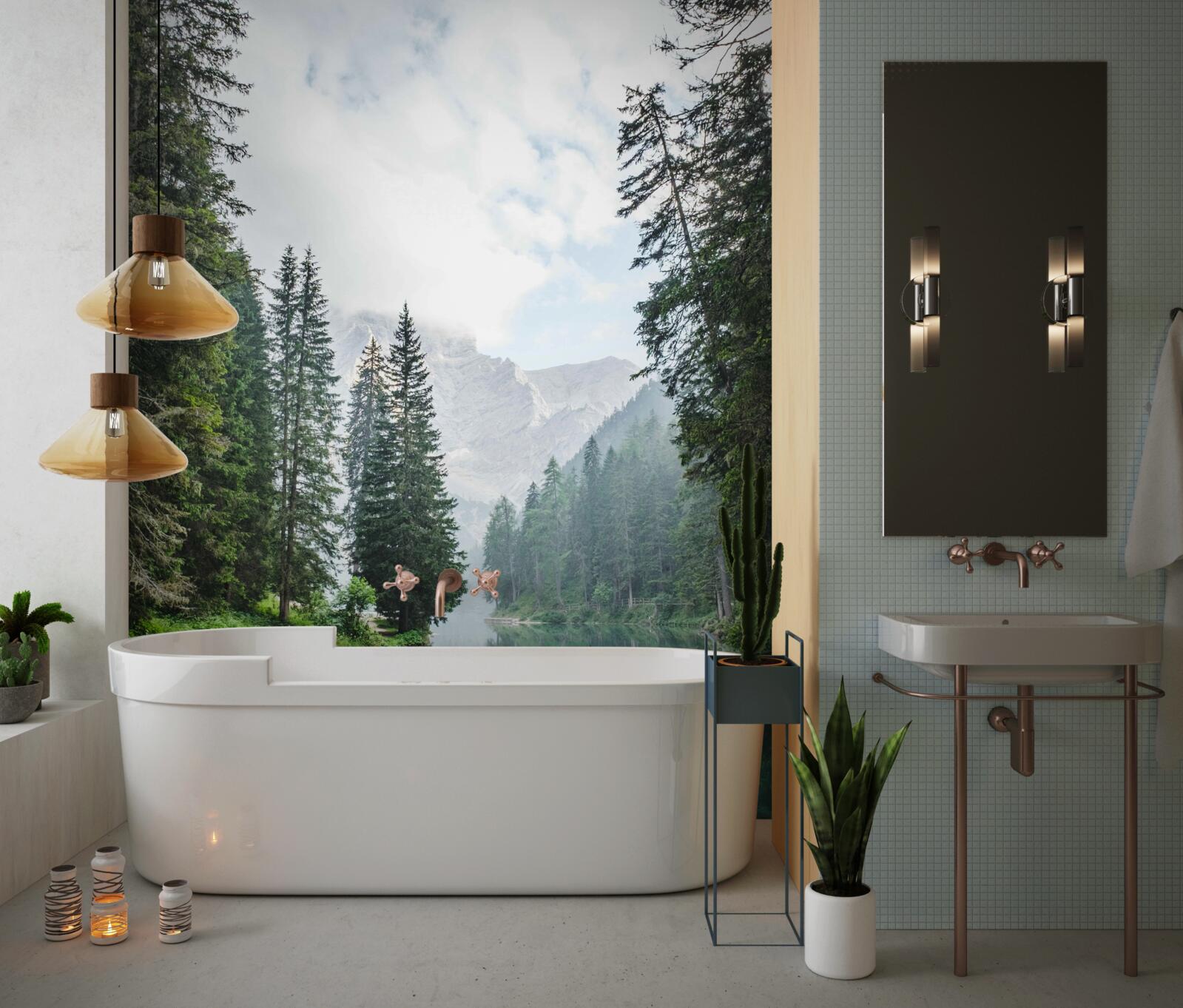 Fototapeta ticho tečie horská rieka zahalená v hmle