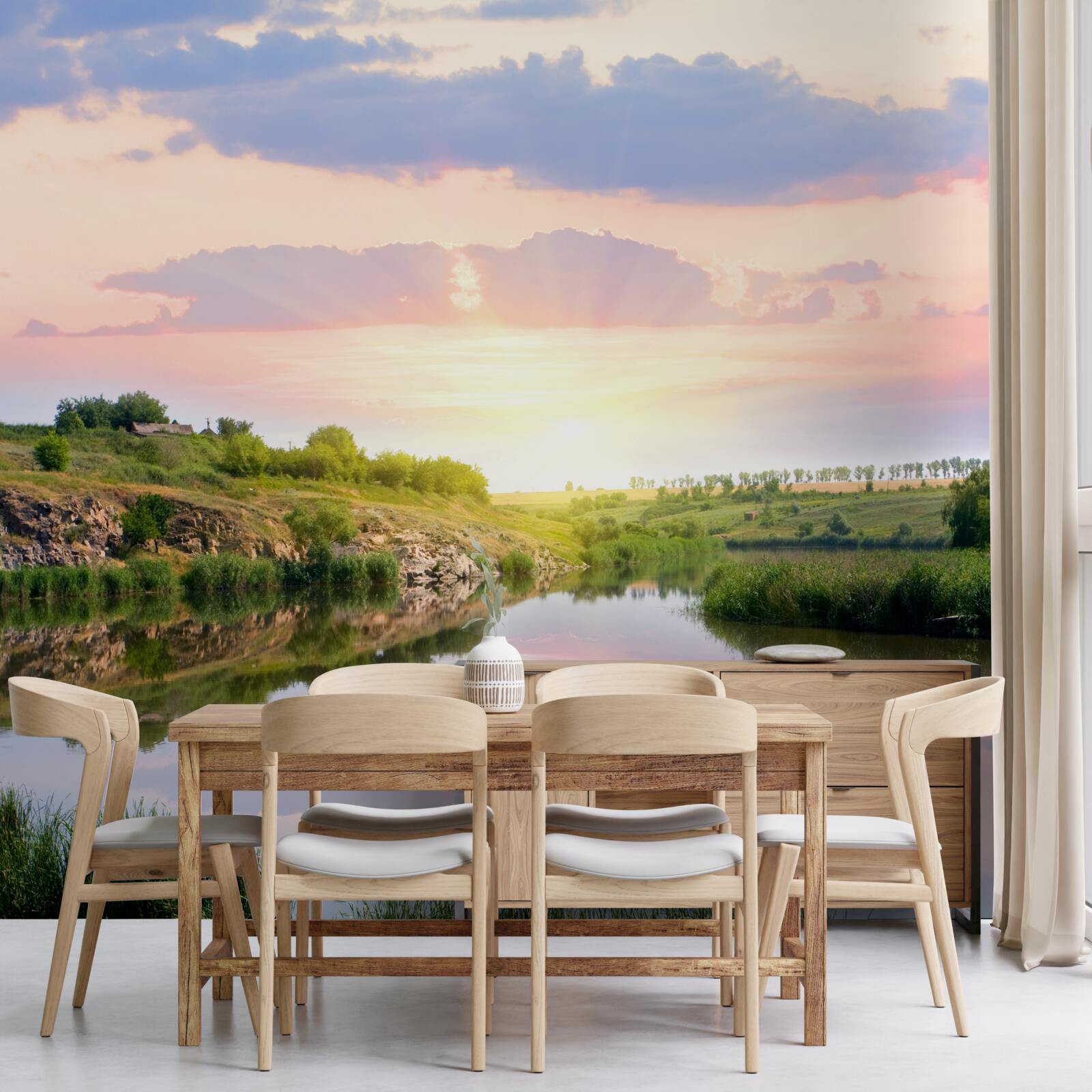 Fototapeta pohodlná terasa nad pokojnou vodou jazera