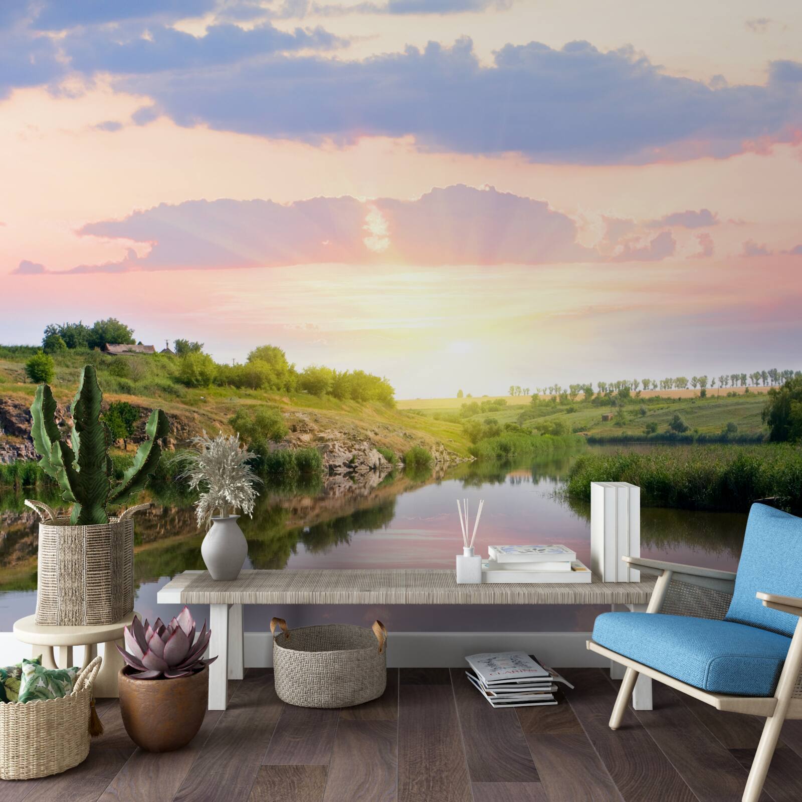 Fototapeta pohodlná terasa nad pokojnou vodou jazera