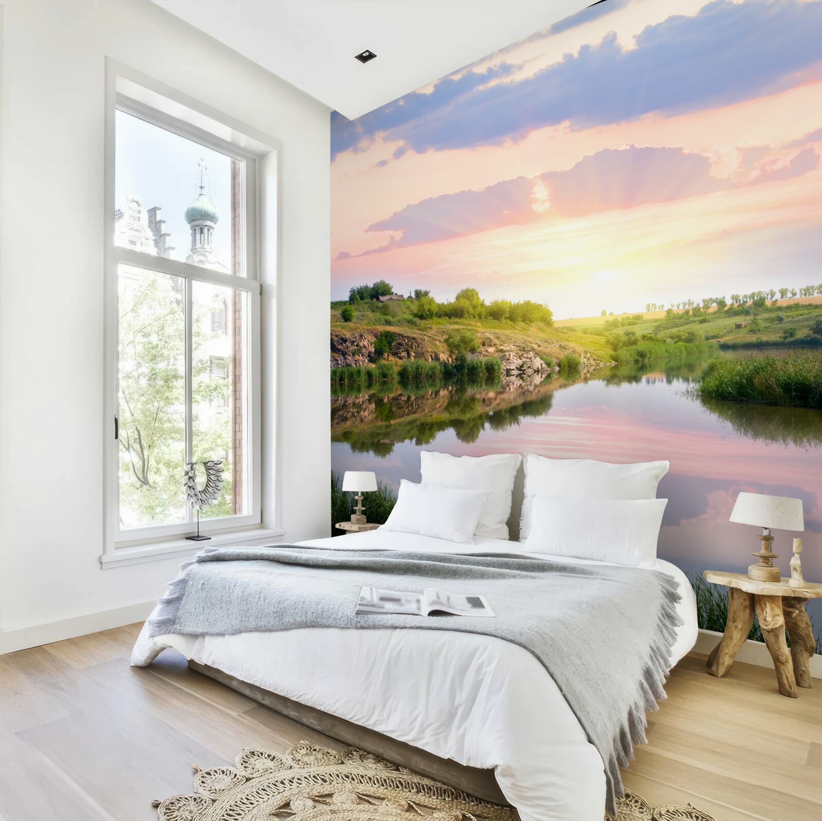 Fototapeta pohodlná terasa nad pokojnou vodou jazera