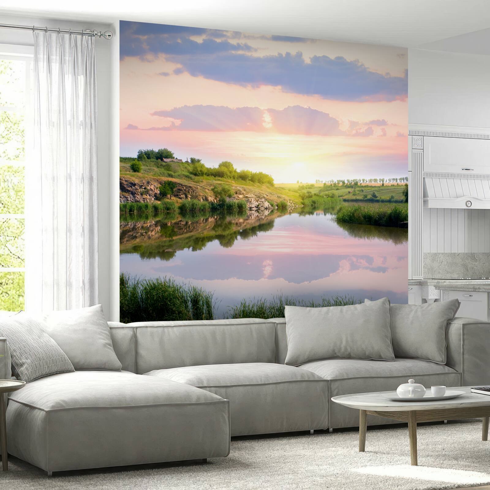 Fototapeta pohodlná terasa nad pokojnou vodou jazera