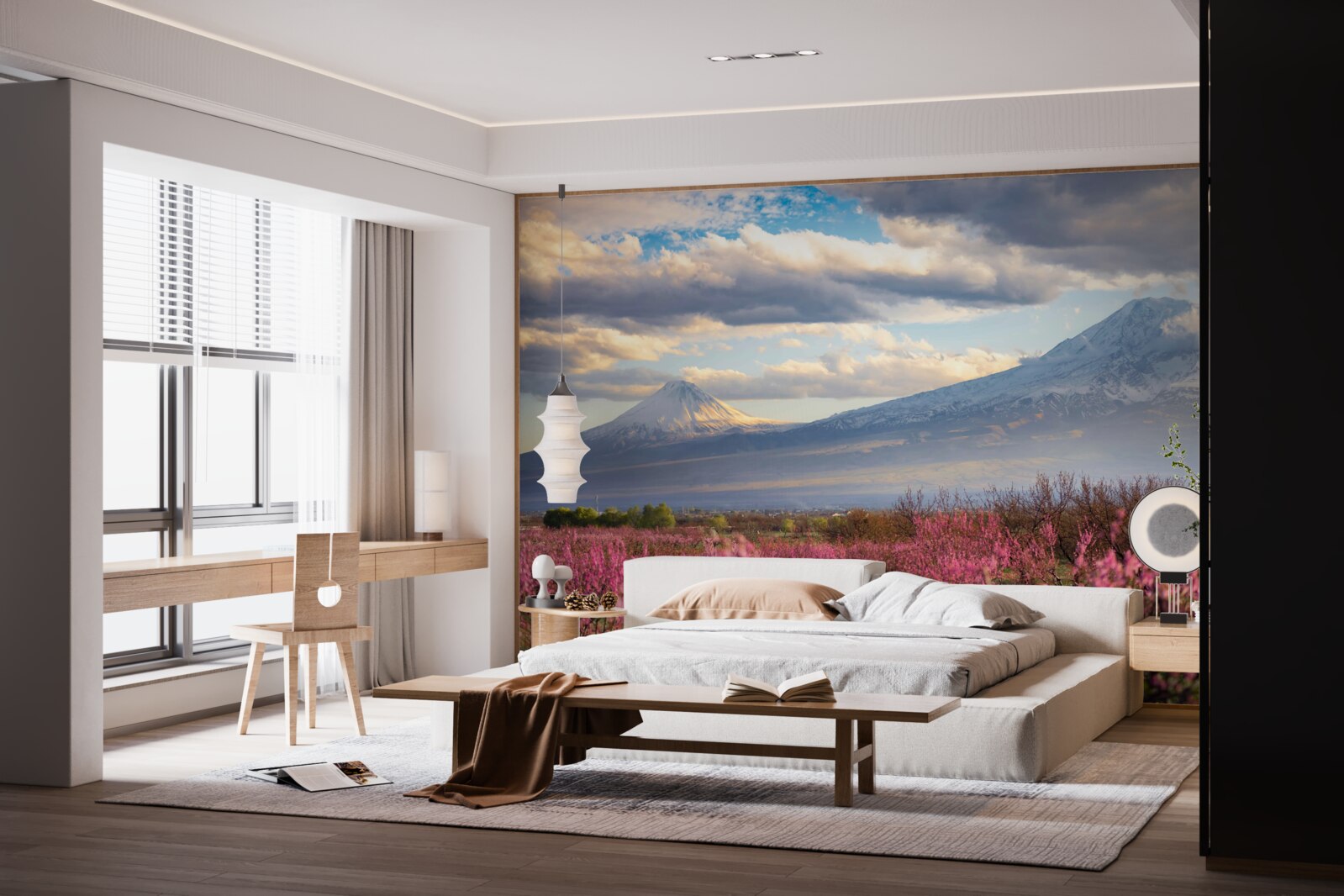 Fototapeta na úpätí hôr hrdo kvitnú čerešňové kvety