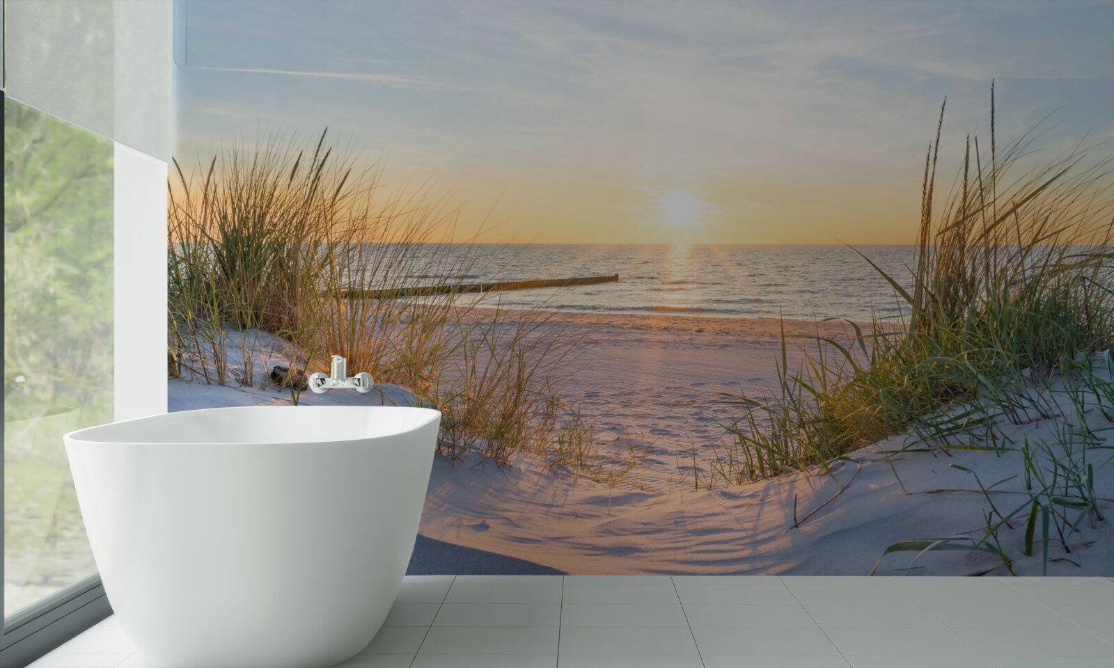 Fototapeta piesočnatú pláž zdobí zelená tráva