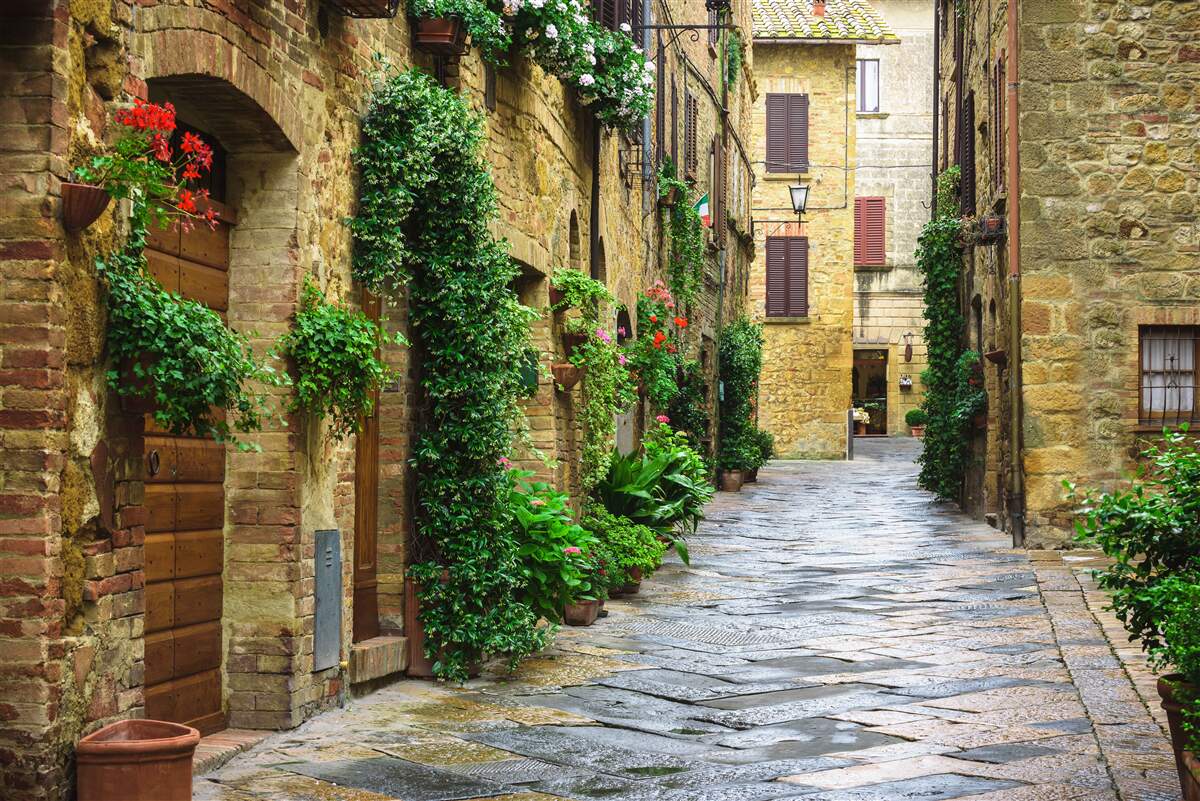 Fototapeta historická ulica obklopená zeleňou