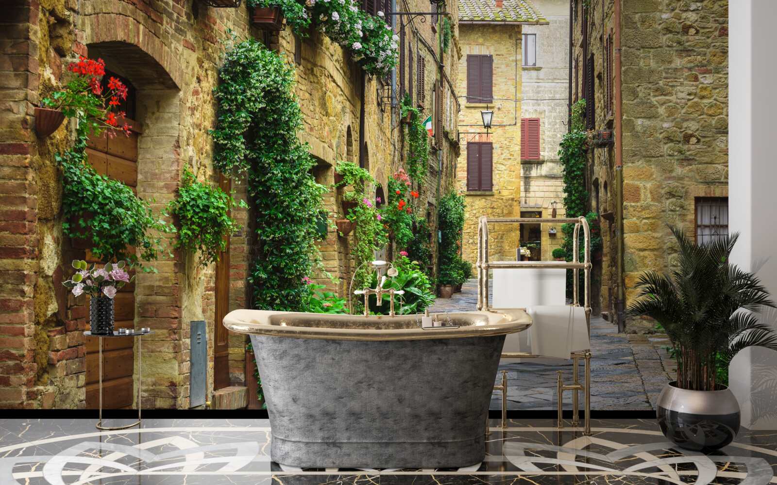 Fototapeta historická ulica obklopená zeleňou