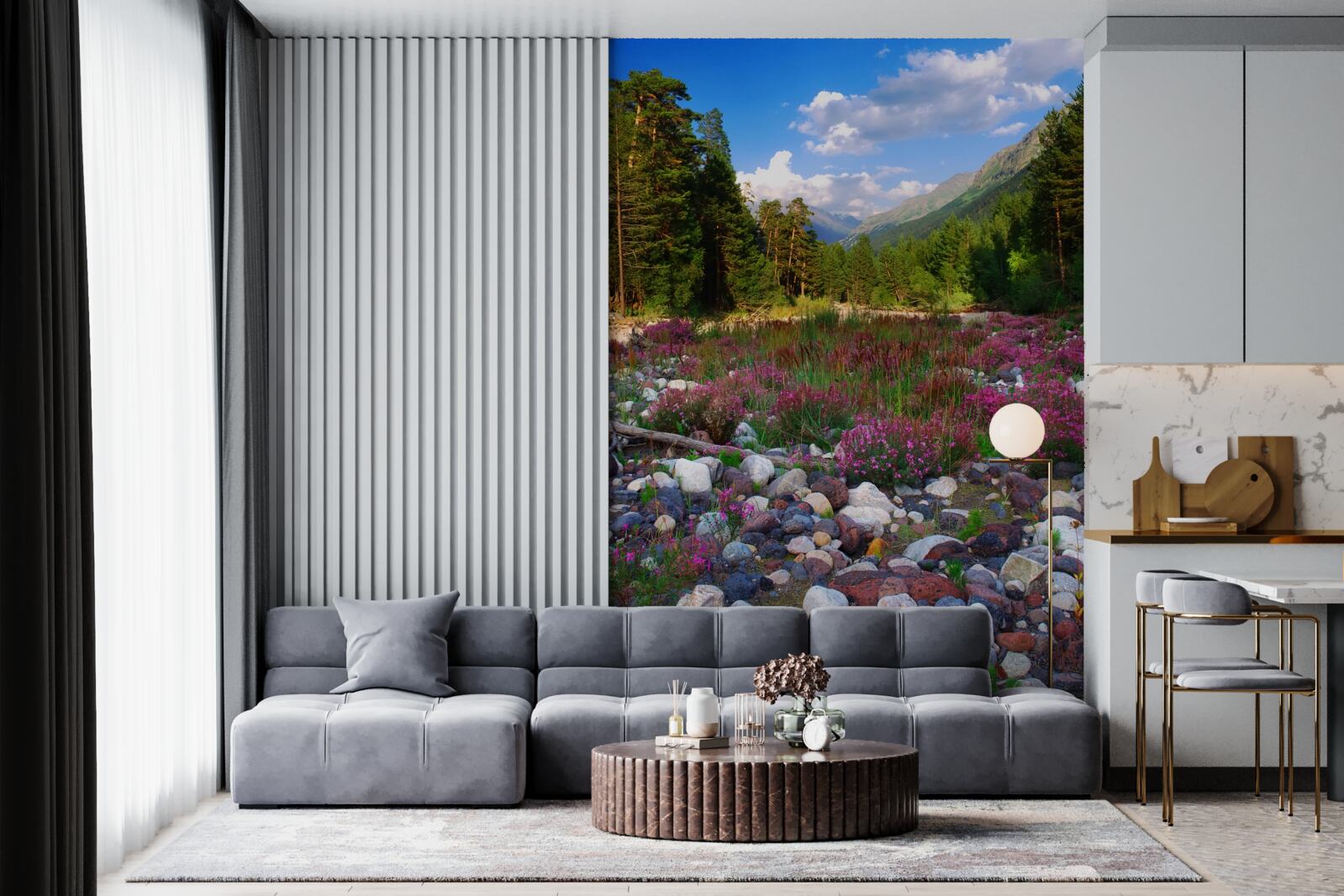 Fototapeta viacfarebné bloky a zelená borovica