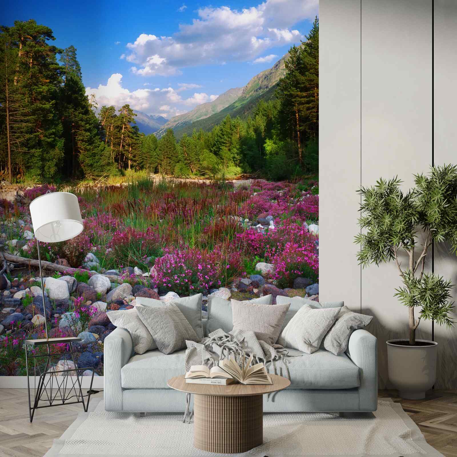 Fototapeta viacfarebné bloky a zelená borovica