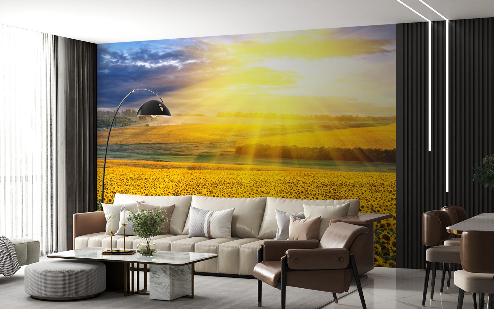 Fototapeta slnko je plné jasu nad poľom bujných slnečníc