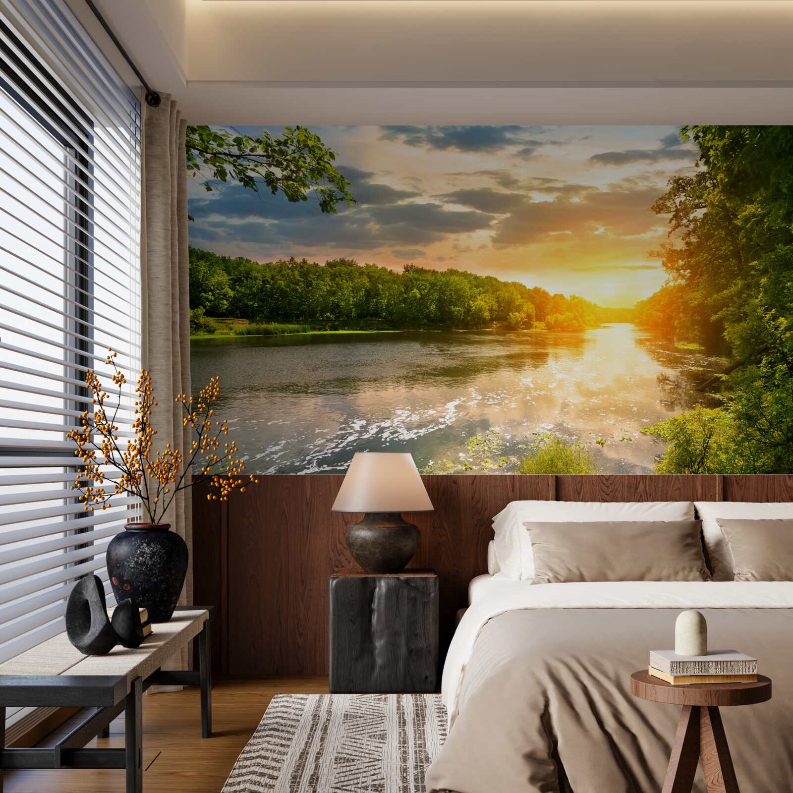 Fototapeta zapadajúce slnko jemne ohrieva lesnú rieku