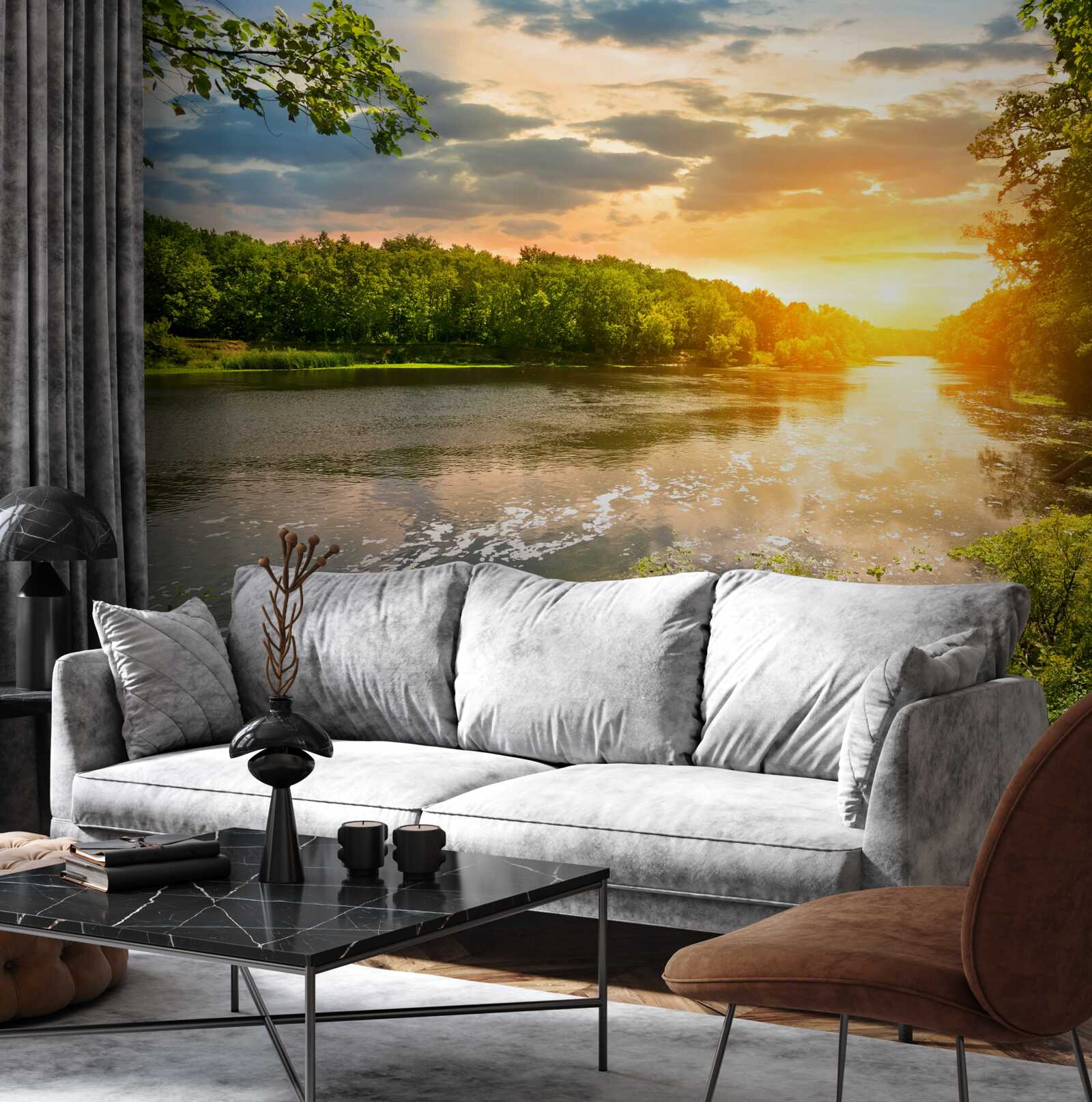 Fototapeta zapadajúce slnko jemne ohrieva lesnú rieku