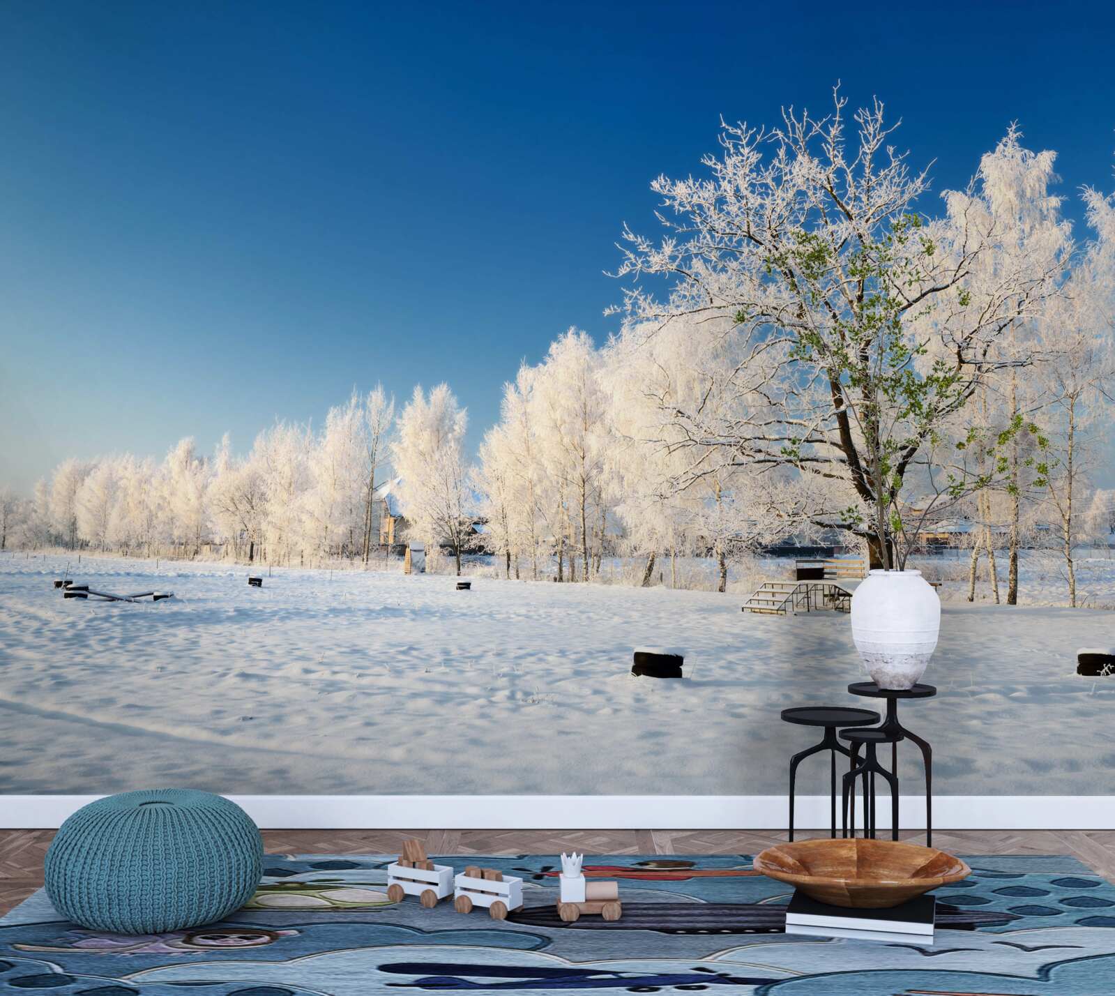 Fototapeta rozprávková zima na pozadí azúrovej oblohy