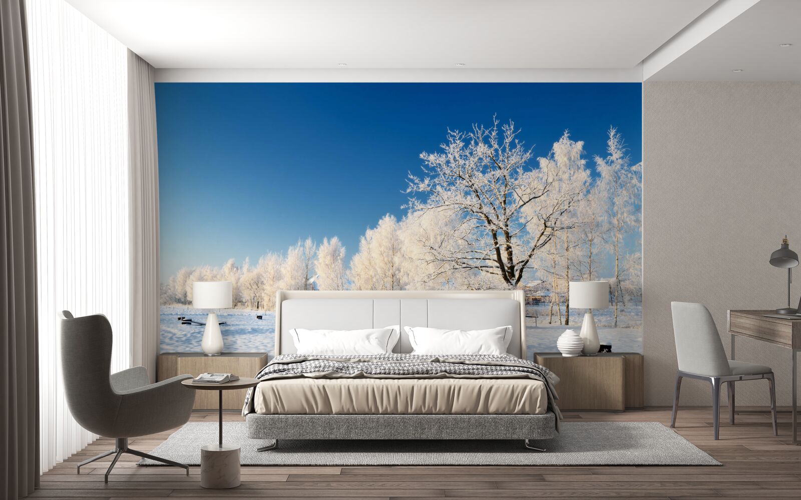 Fototapeta rozprávková zima na pozadí azúrovej oblohy