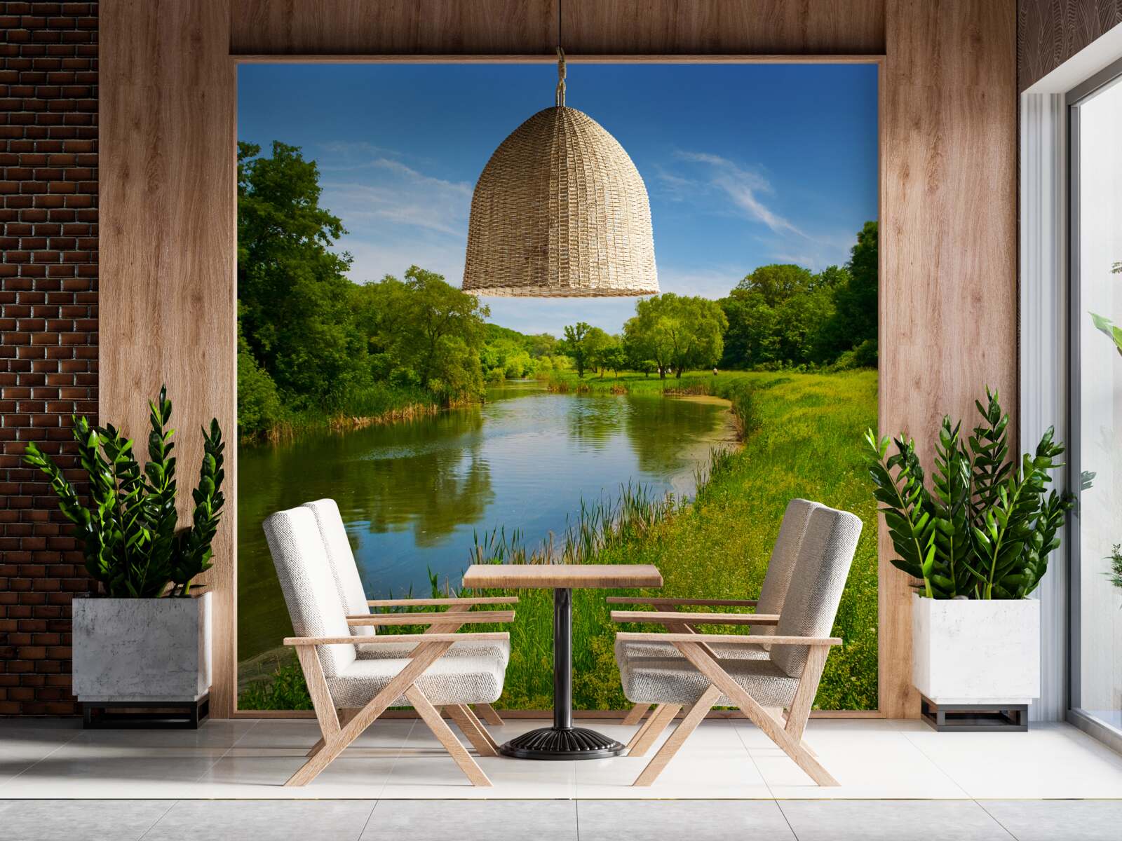 Fototapeta zelená lúka, cez ktorú preteká pokojná voda