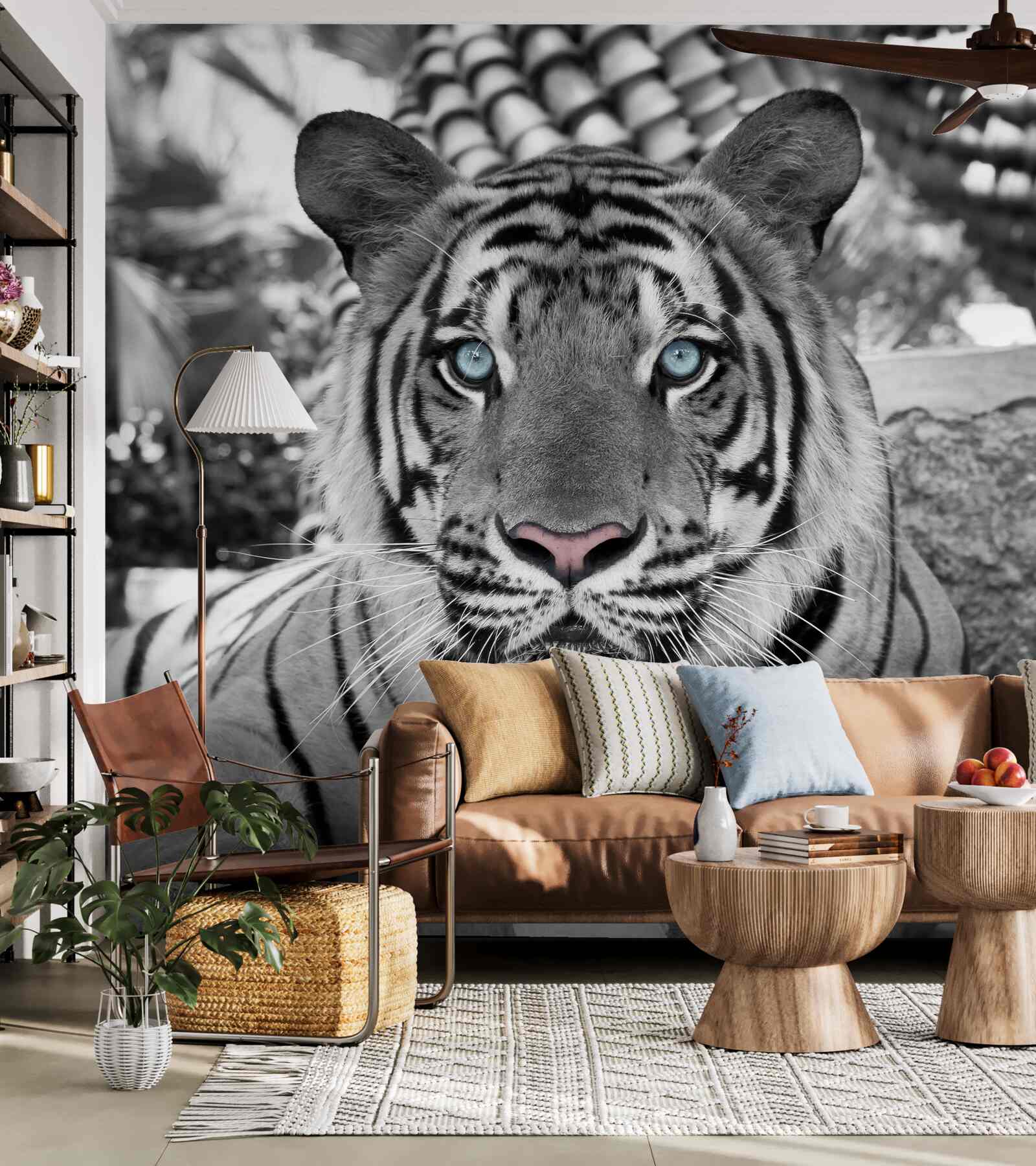 Fototapeta čiernobiely tiger s krásnymi modrými očami