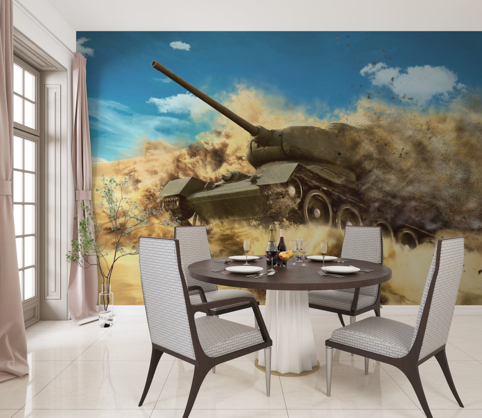 Fototapeta tank sa pohybuje po piesočnatej ploche