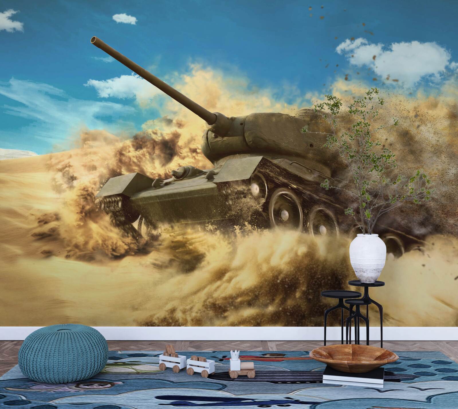 Fototapeta tank sa pohybuje po piesočnatej ploche