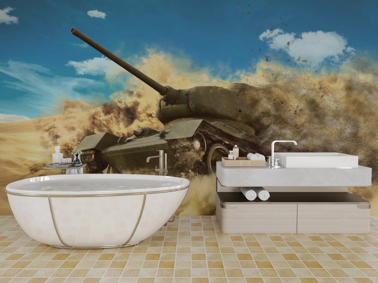 Fototapeta tank sa pohybuje po piesočnatej ploche