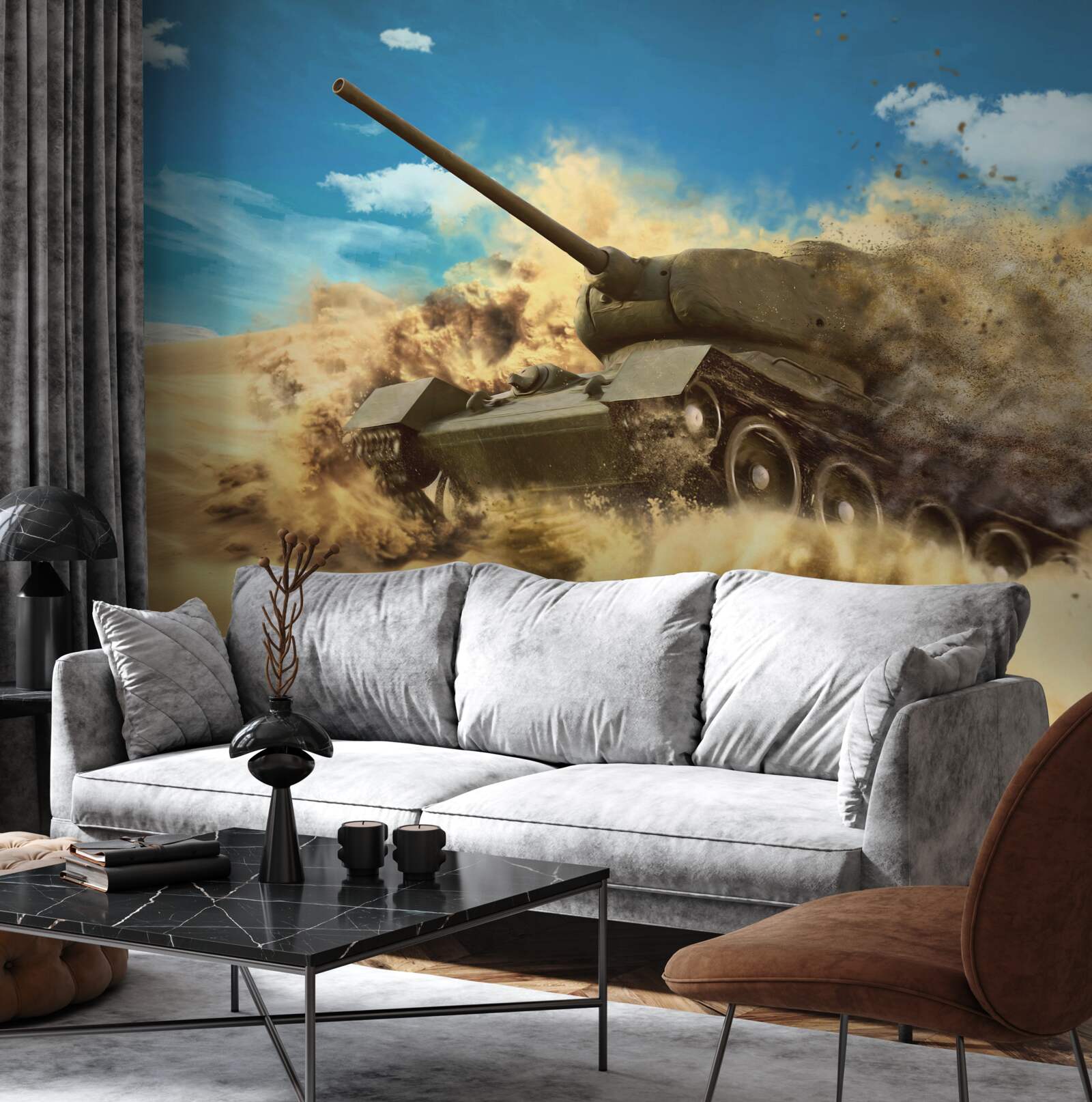 Fototapeta tank sa pohybuje po piesočnatej ploche