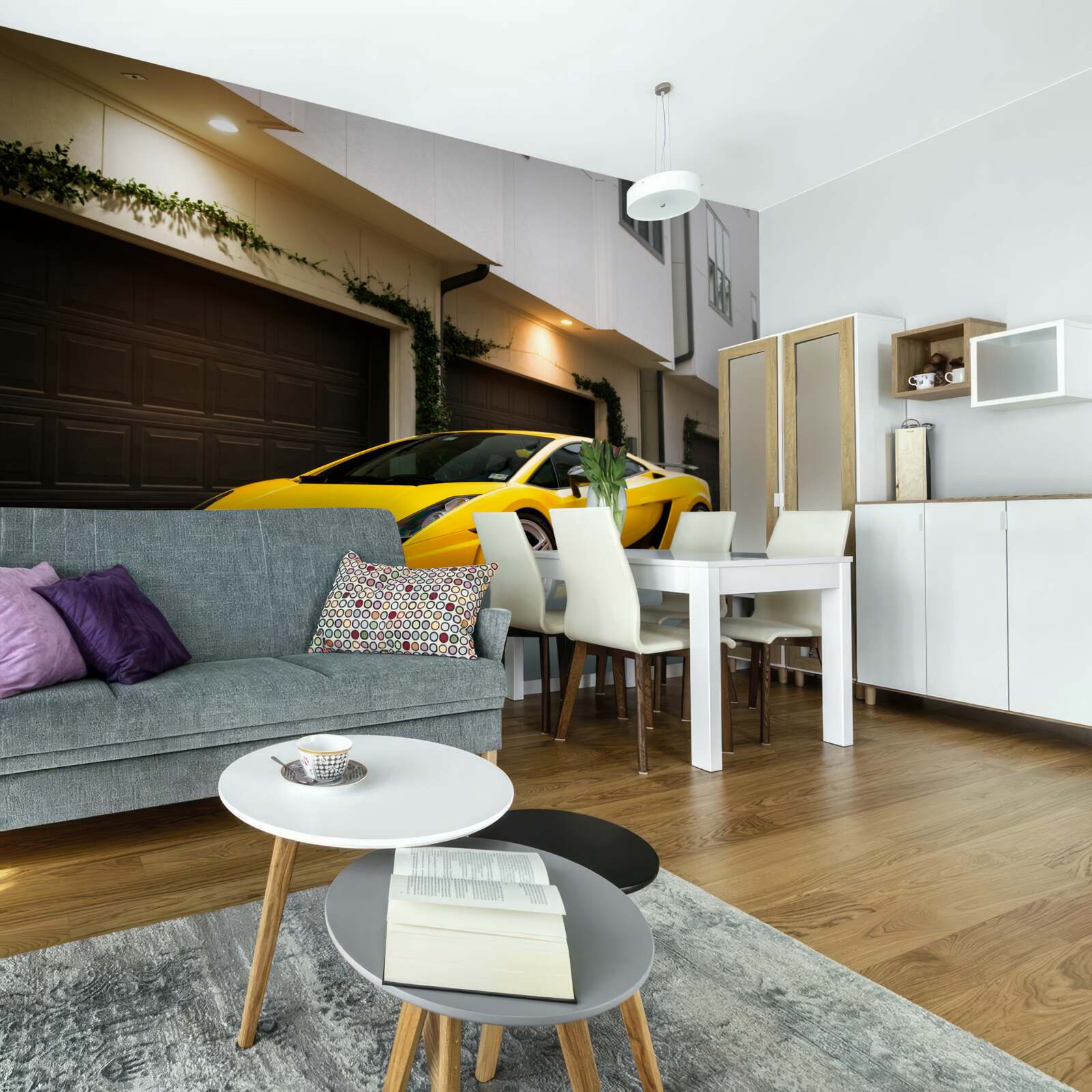 Fototapeta štýlové žlté auto pri dome