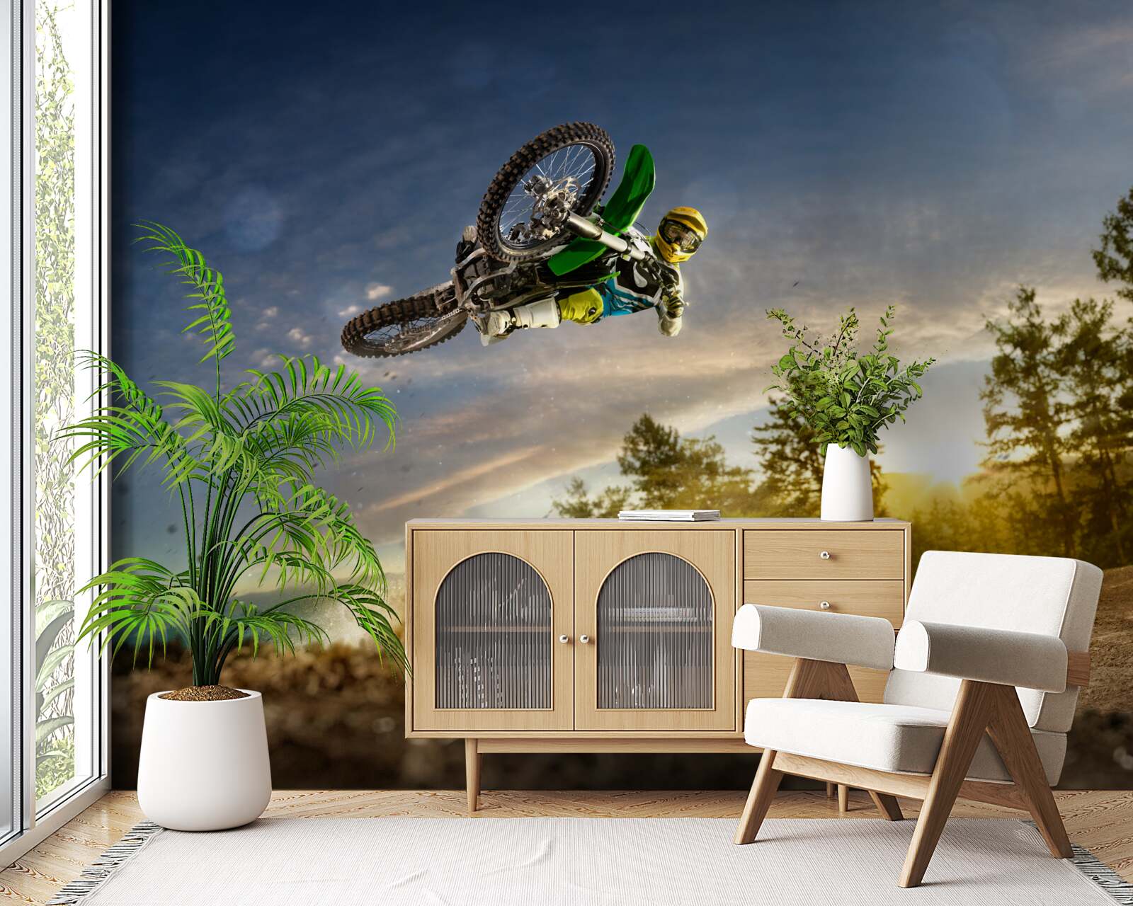 Fototapeta skákanie na motorke pri západe slnka