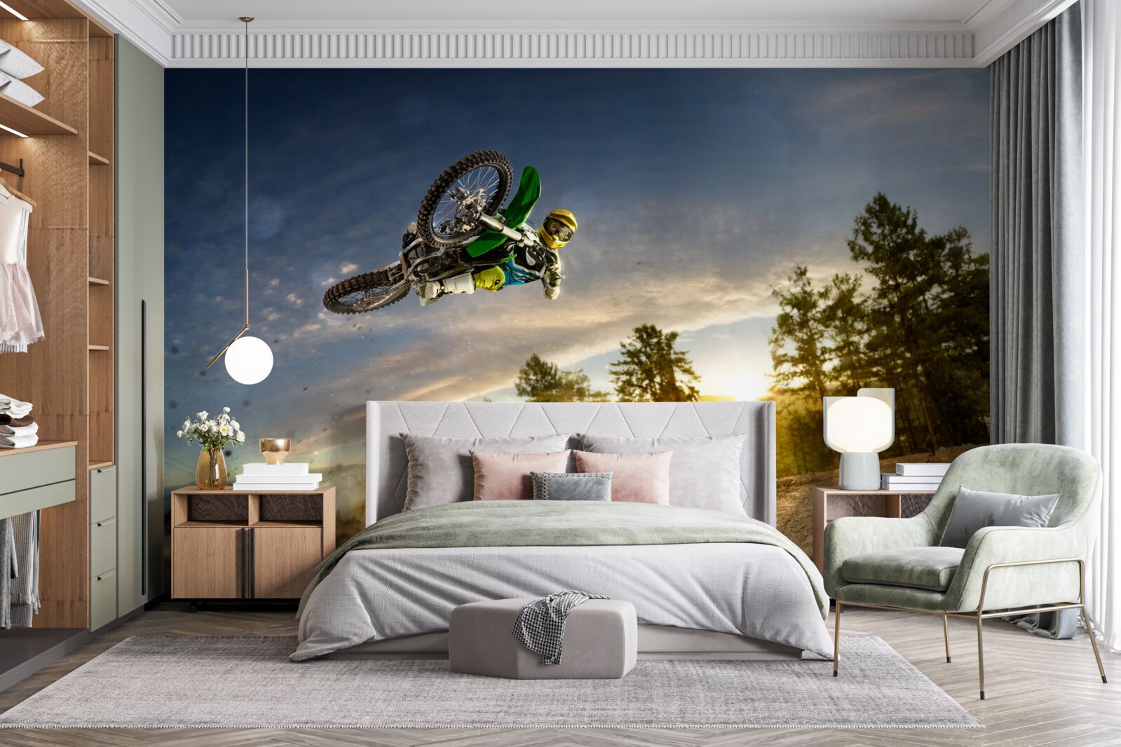 Fototapeta skákanie na motorke pri západe slnka