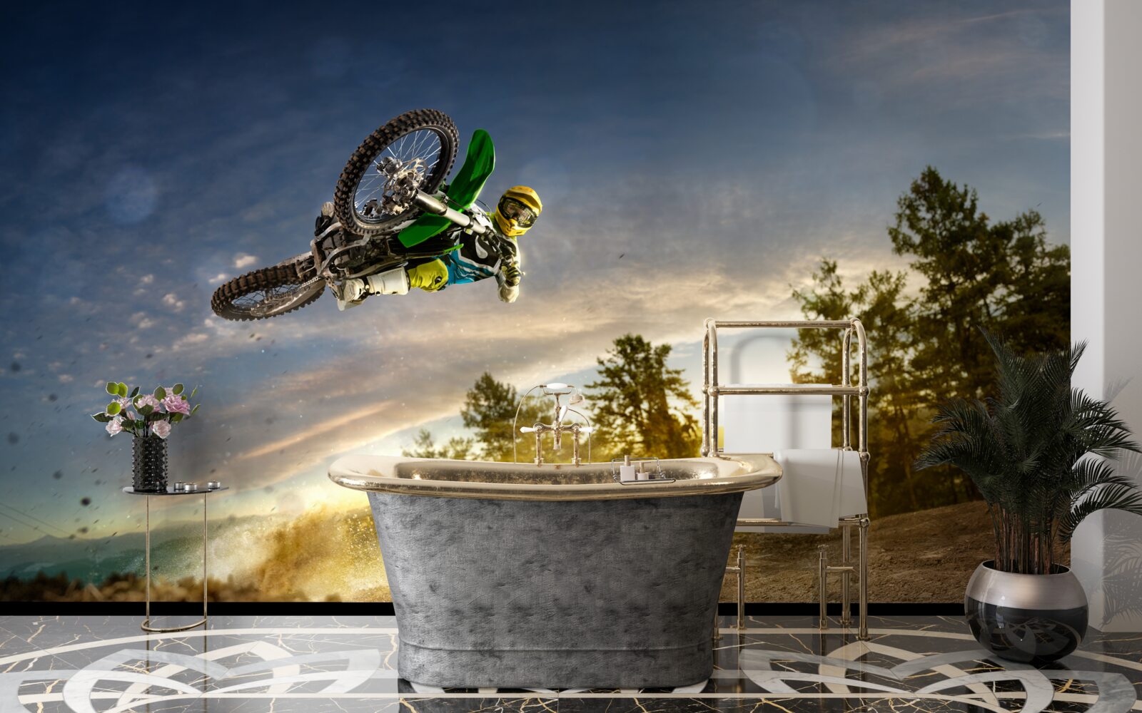 Fototapeta skákanie na motorke pri západe slnka