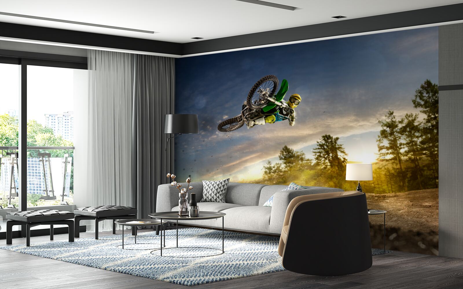 Fototapeta skákanie na motorke pri západe slnka