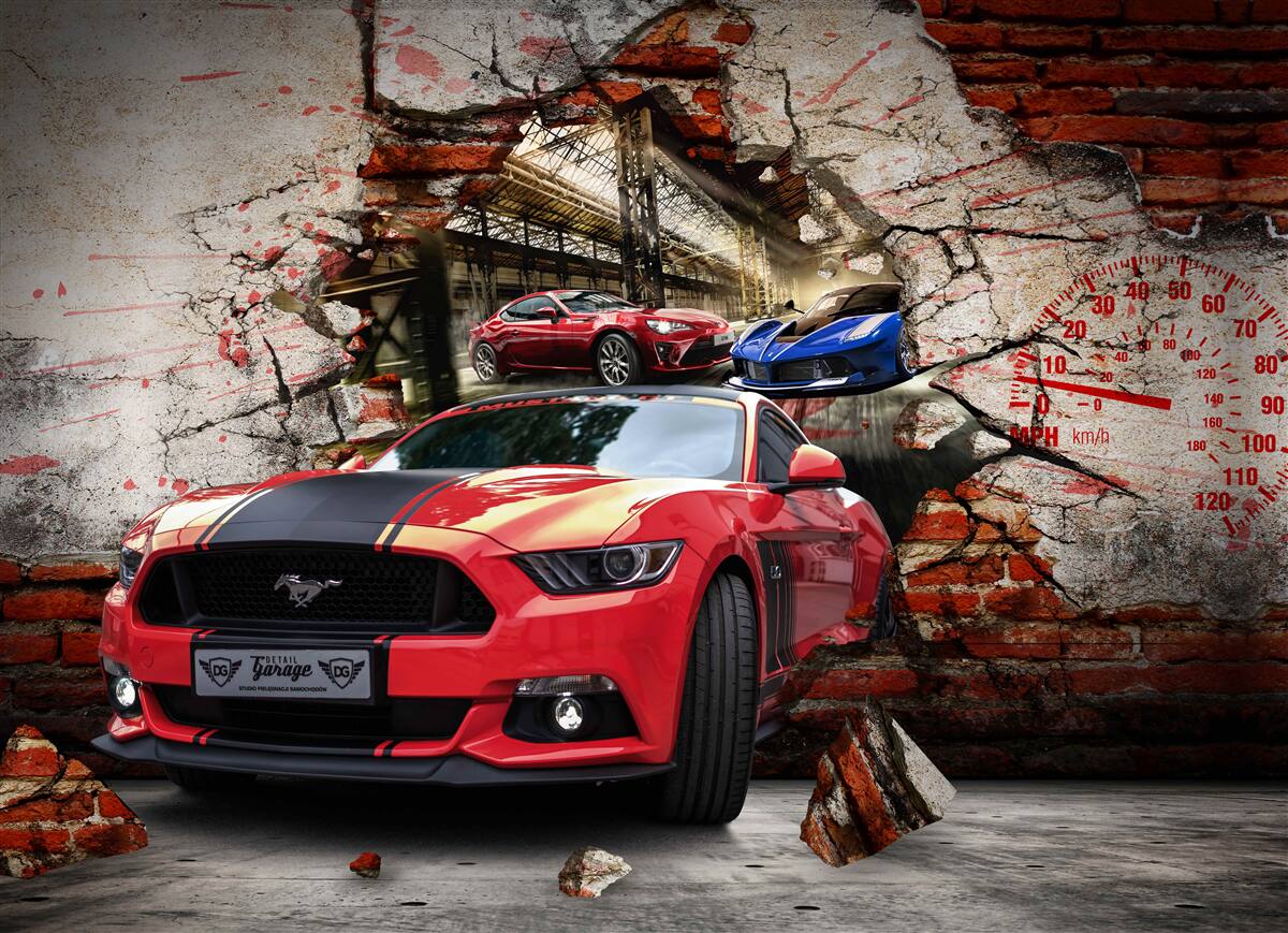 Fototapeta červené auto v stene