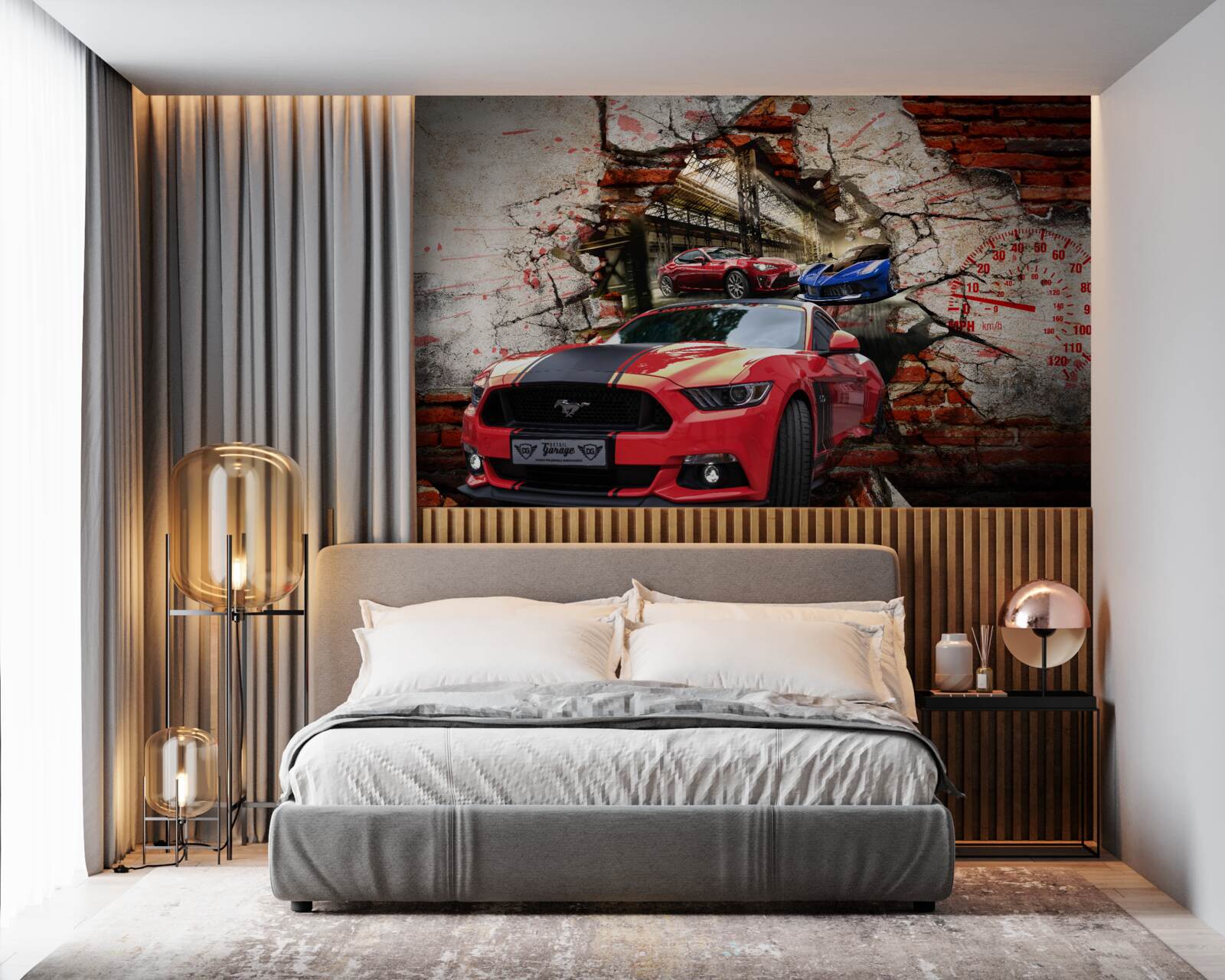 Fototapeta červené auto v stene