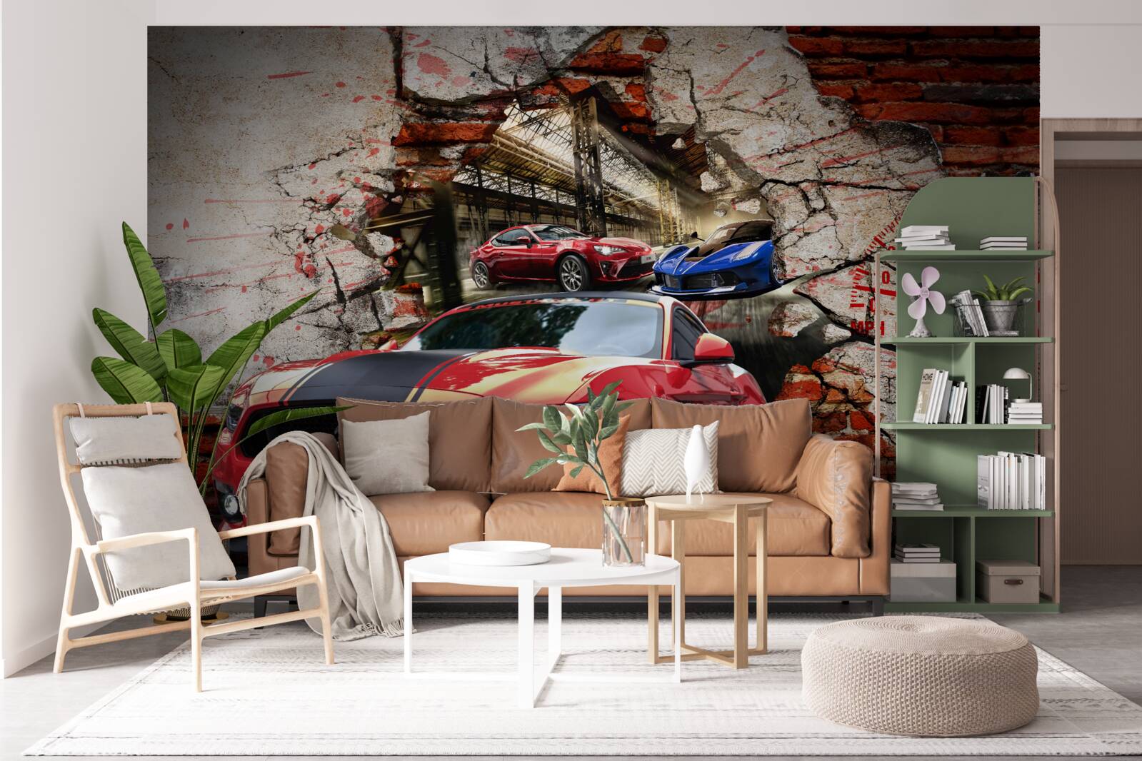 Fototapeta červené auto v stene