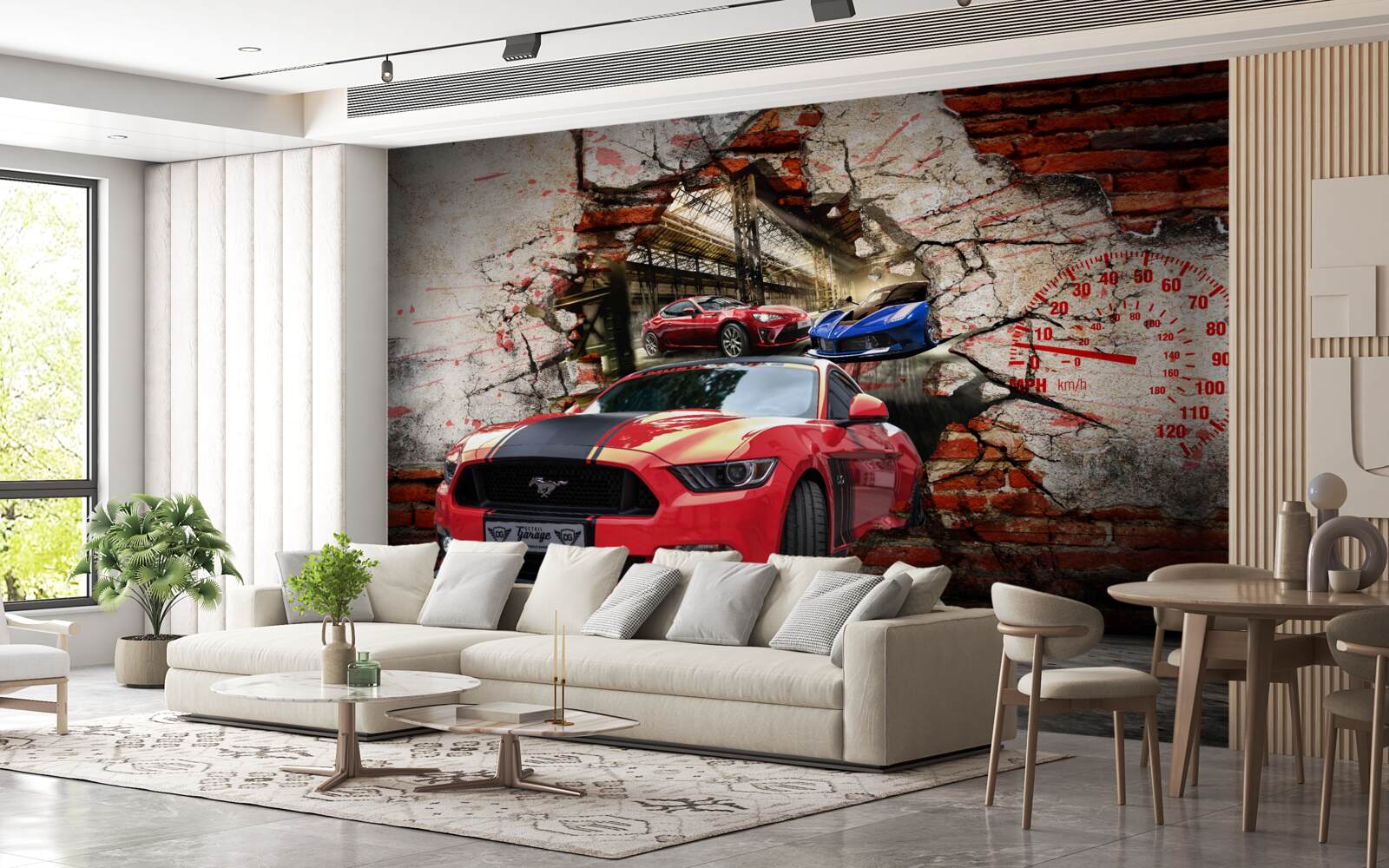 Fototapeta červené auto v stene