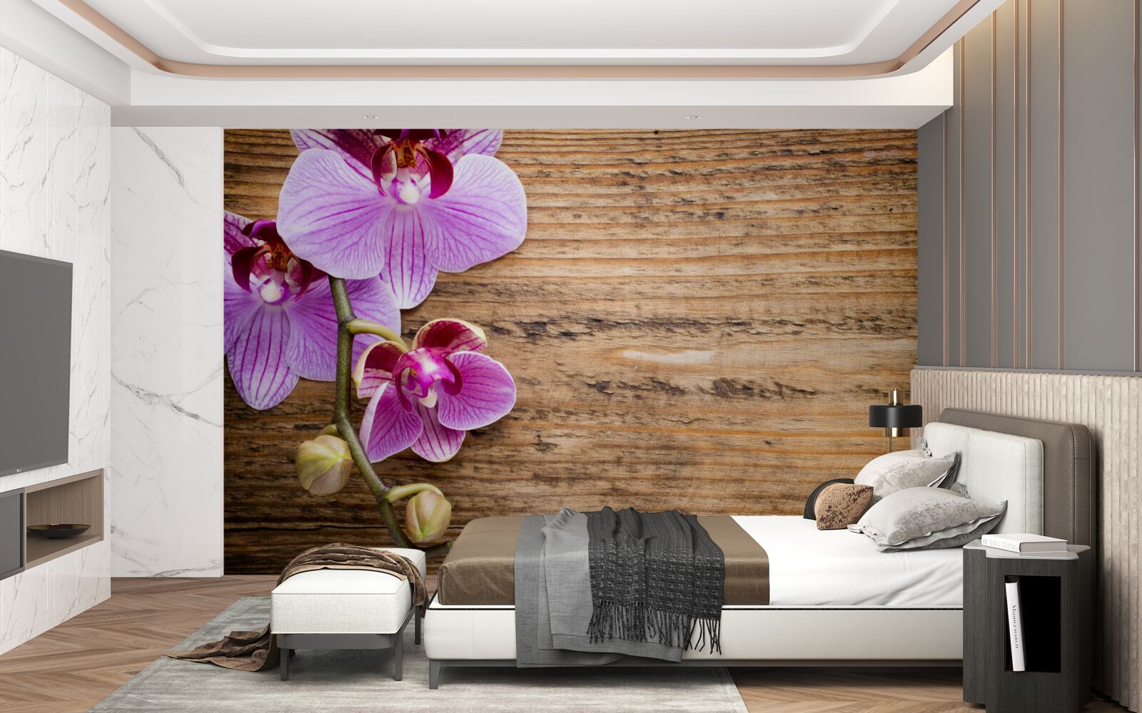 Fototapeta orgovánová orchidea na kmeni stromu